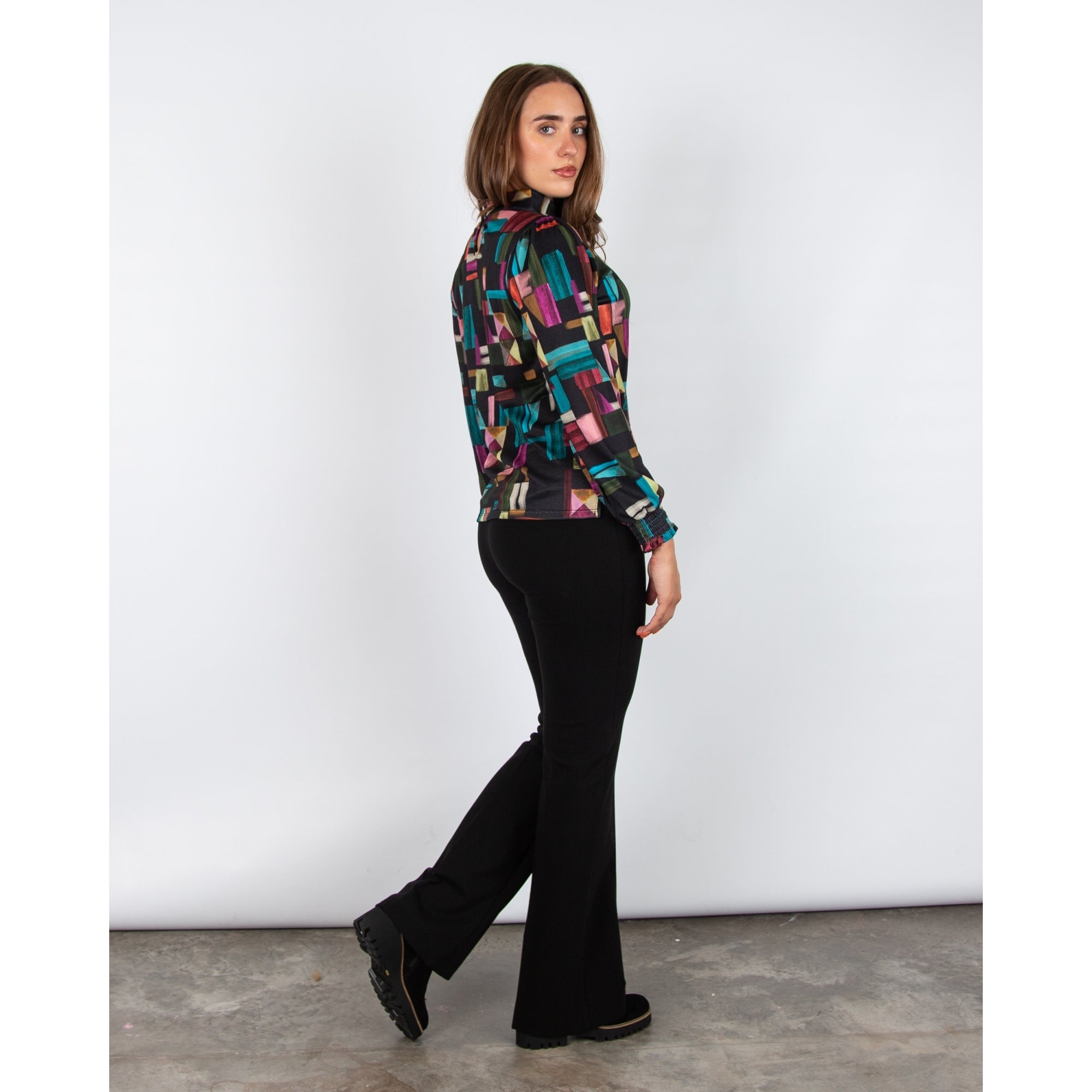 Tinta Style Donia High Neck Block Print Top Black Multi