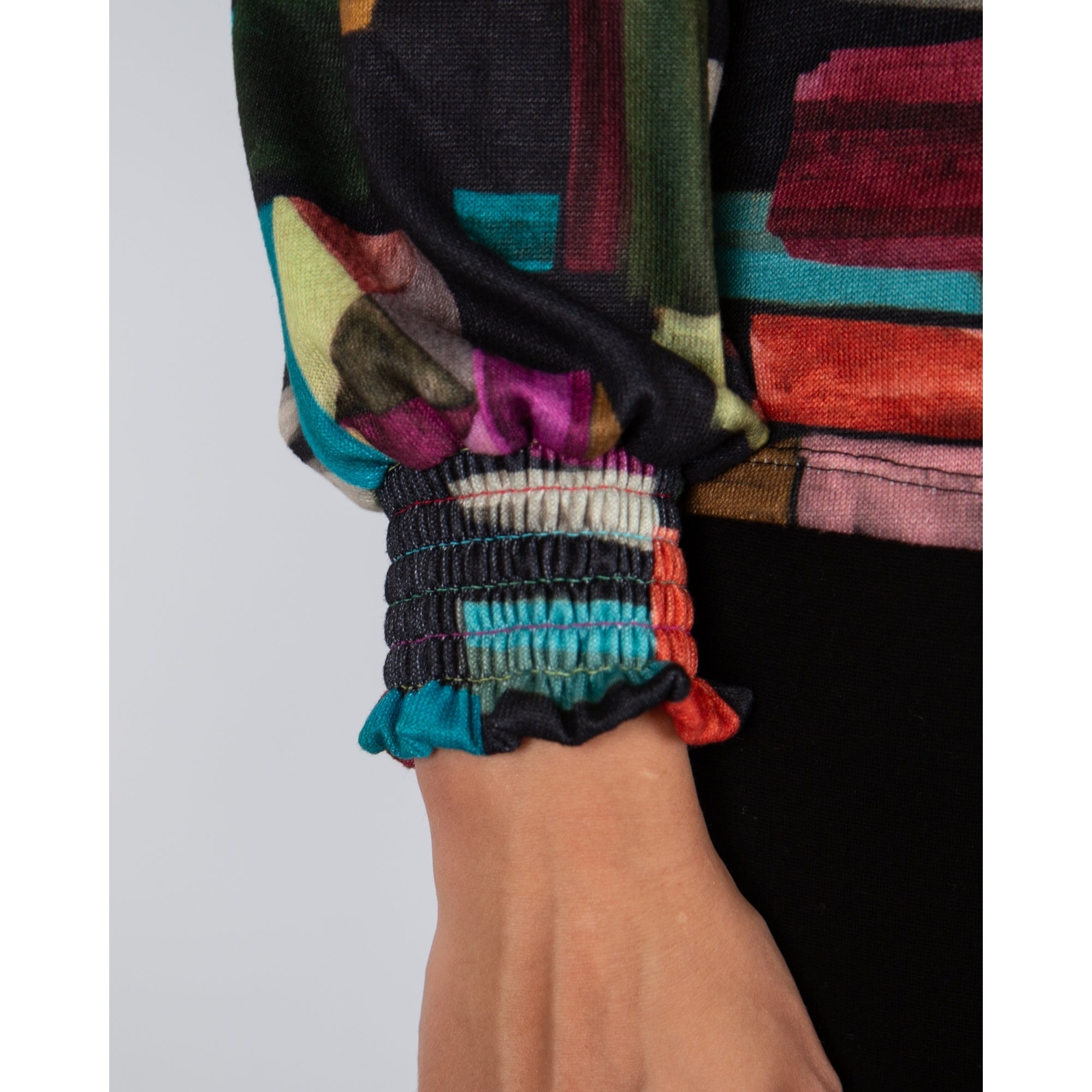 Tinta Style Donia High Neck Block Print Top Black Multi