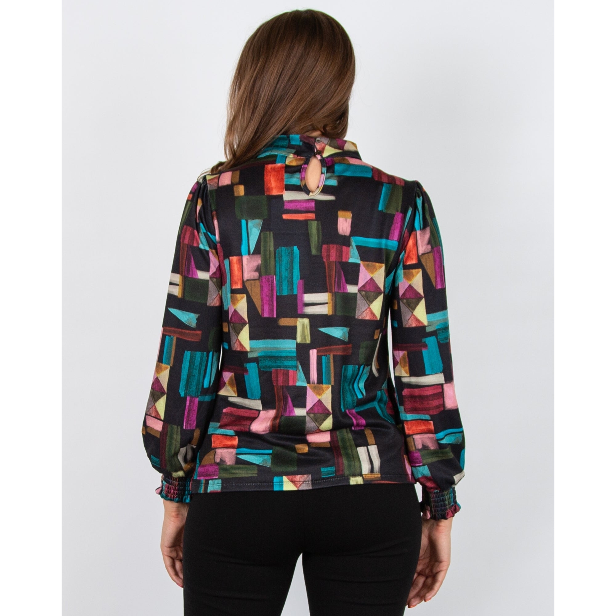 Tinta Style Donia High Neck Block Print Top Black Multi