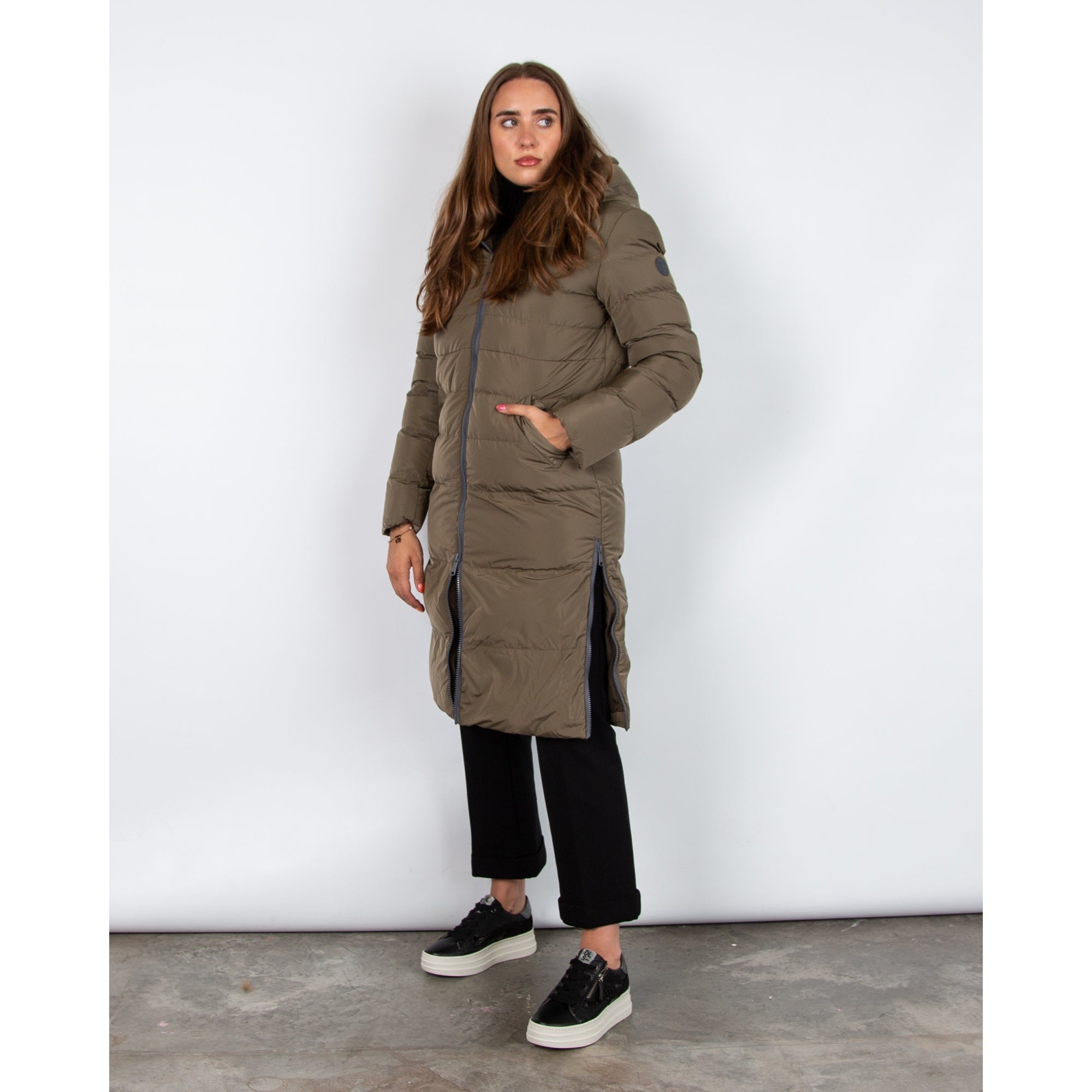 Rino & Pelle Keila Long Puffa Coat Half Faux Fur Lined Hunter Green