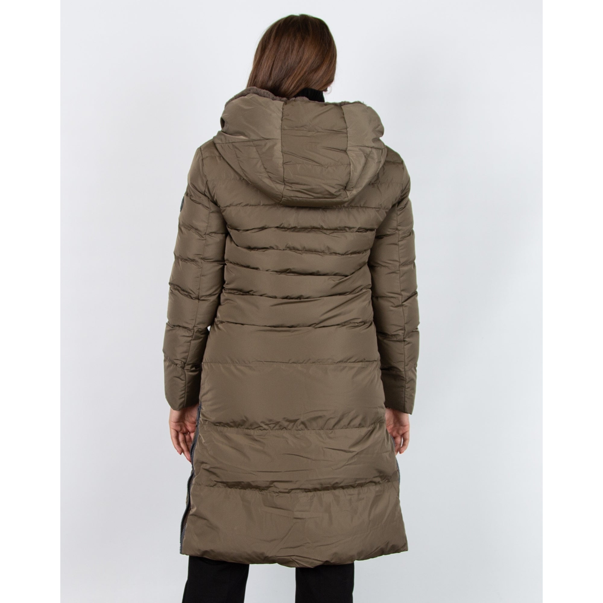 Rino & Pelle Keila Long Puffa Coat Half Faux Fur Lined Hunter Green