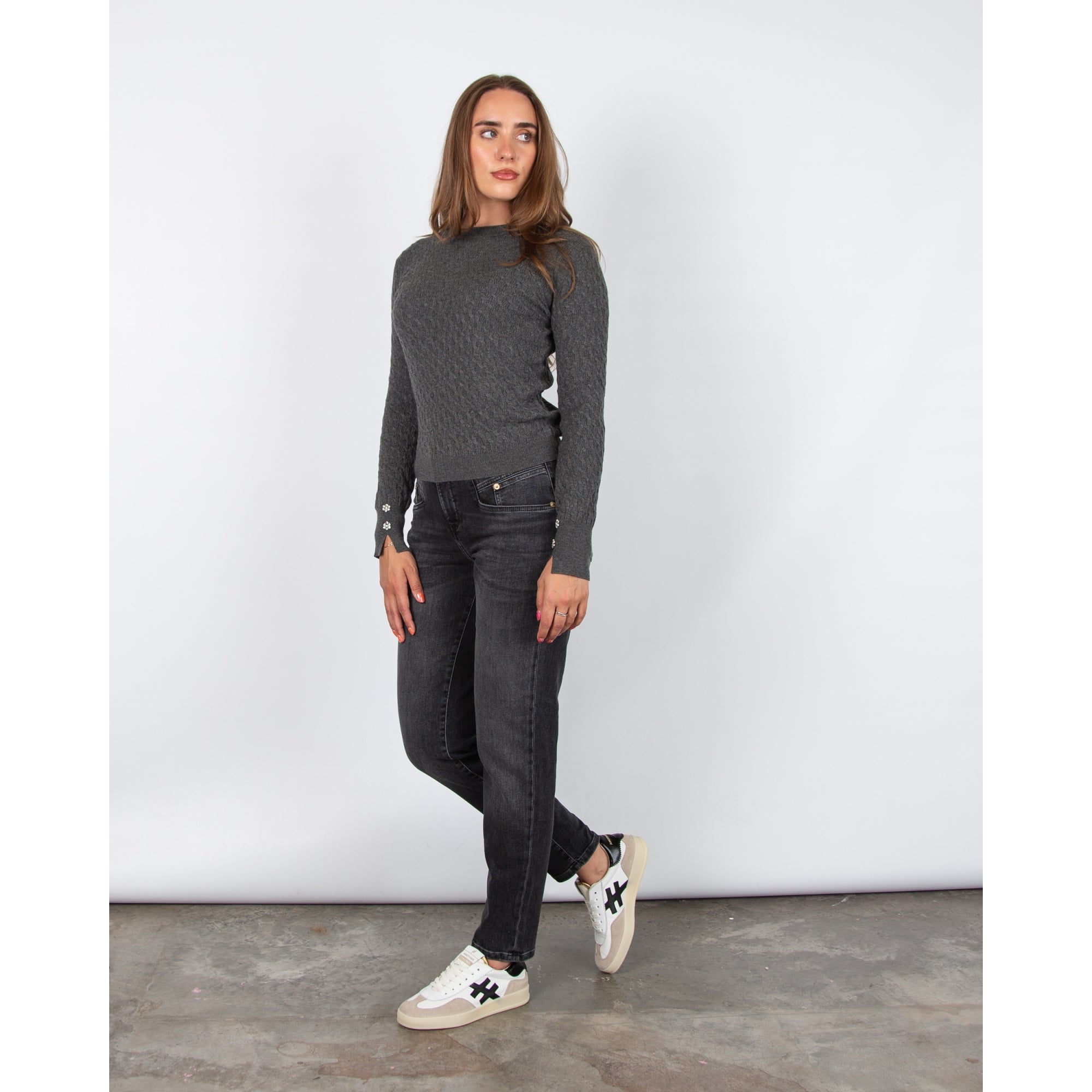 Marella Emme Impatto Fine Cable Knit Jumper With Diamante Cuff Dark Grey