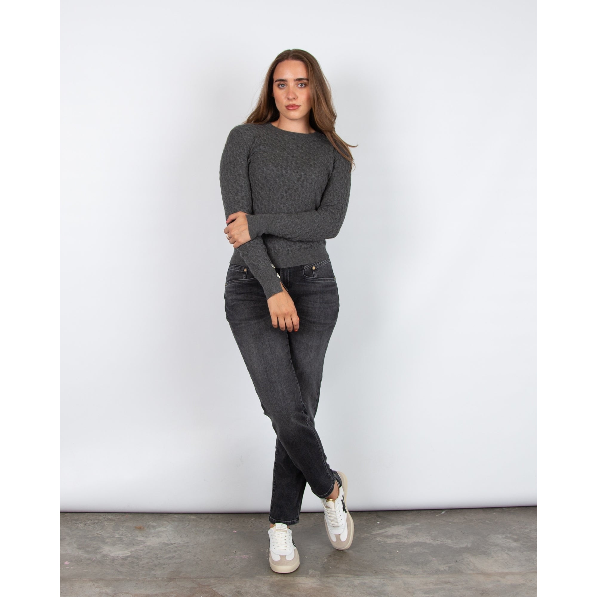 Marella Emme Impatto Fine Cable Knit Jumper With Diamante Cuff Dark Grey