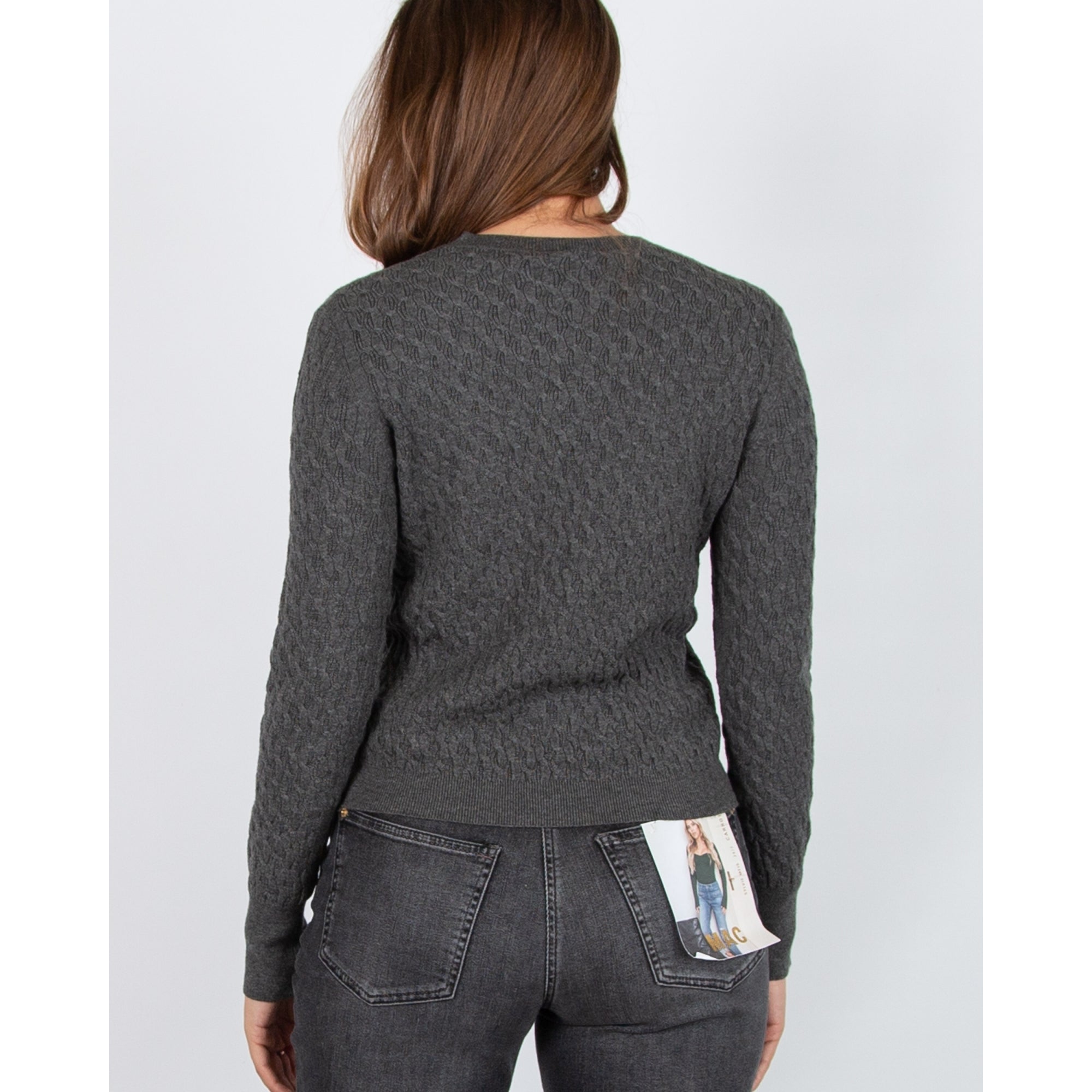 Marella Emme Impatto Fine Cable Knit Jumper With Diamante Cuff Dark Grey