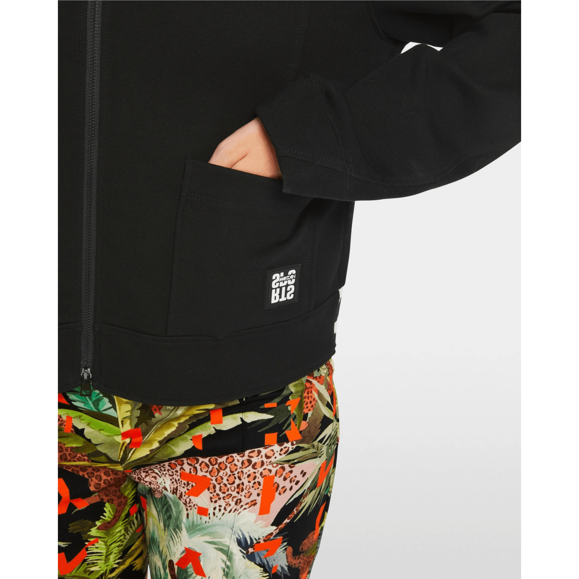 Marc Cain Patch Pocket Cropped Zip Jacket With Stripe Trim Black