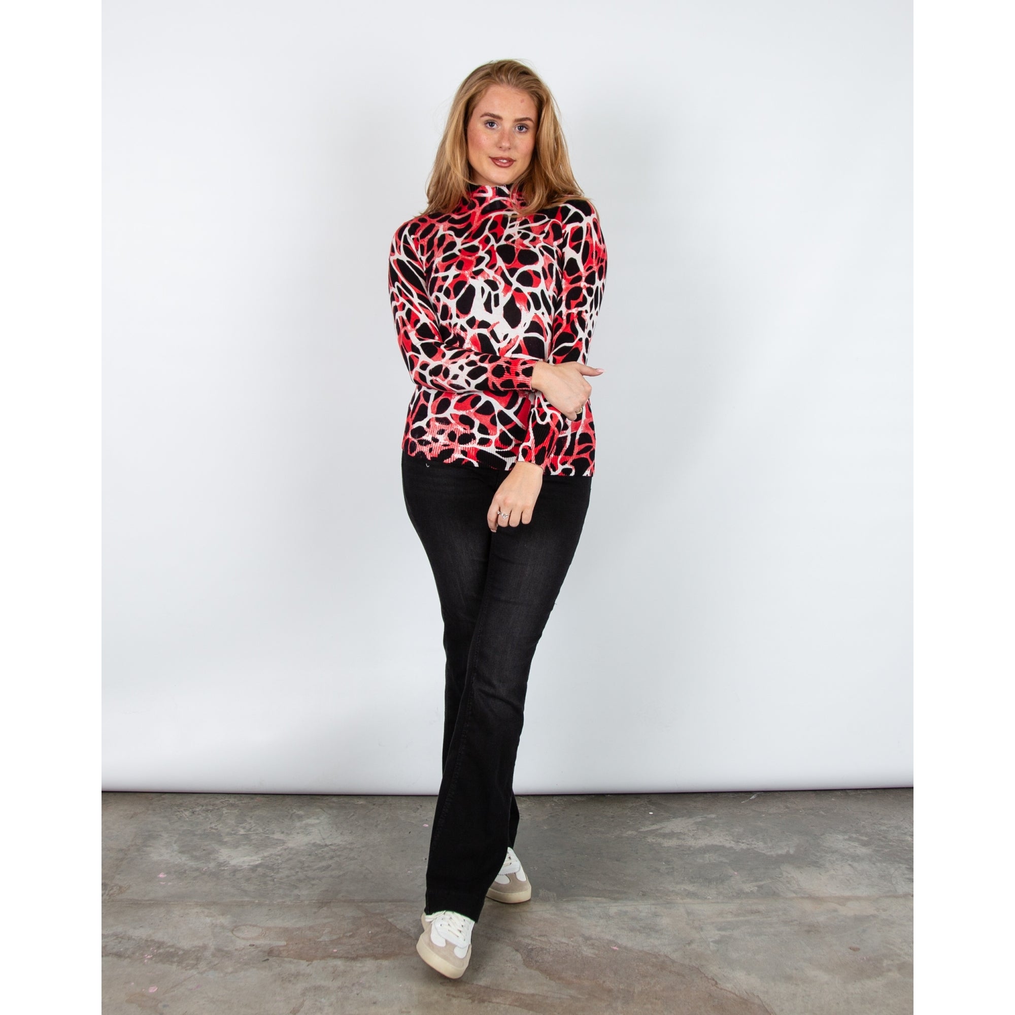 Alison Sheri Pebble Print Fine Knit Jumper Red/black/white