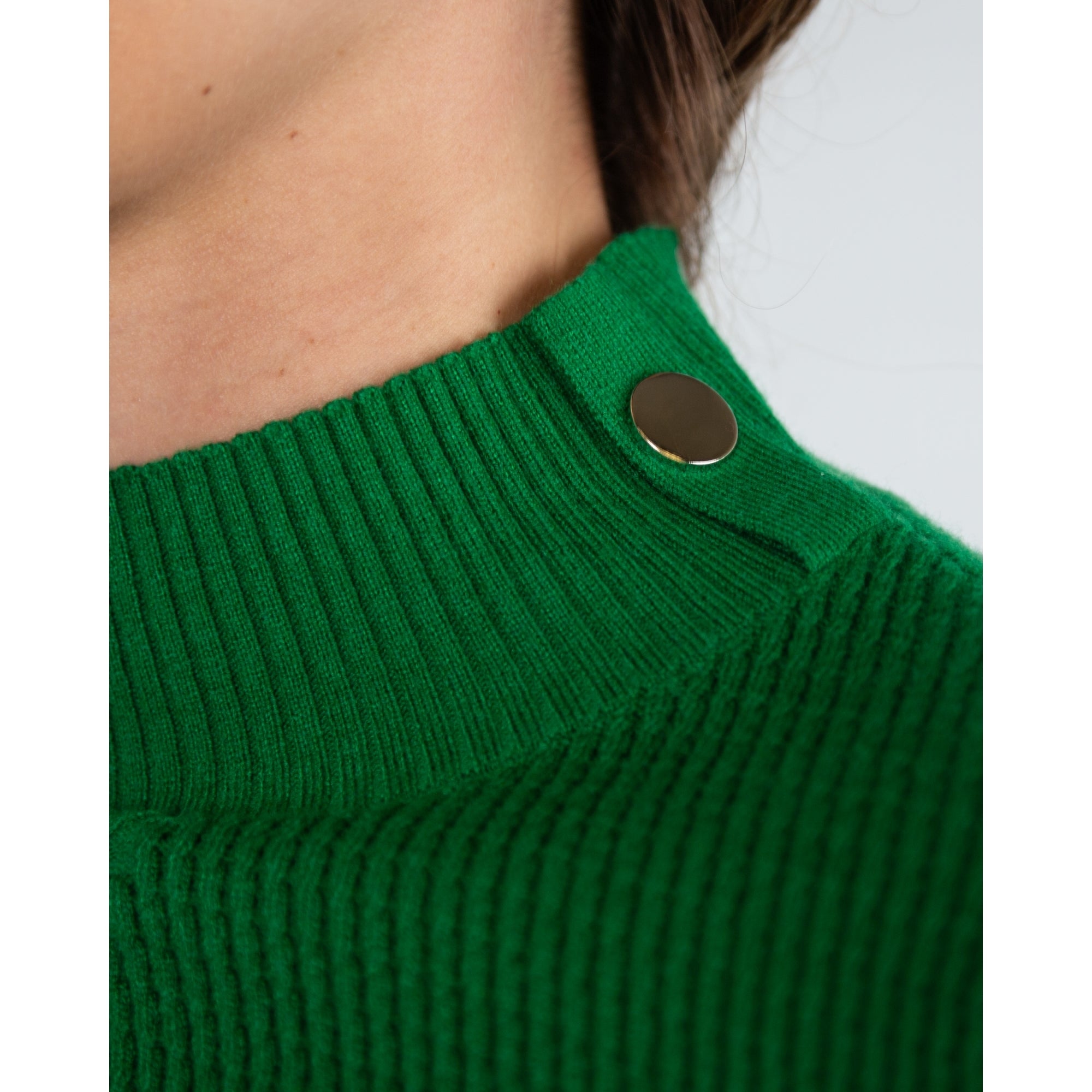 Alison Sheri Fine Rib Cable Front Detail Jumper Green
