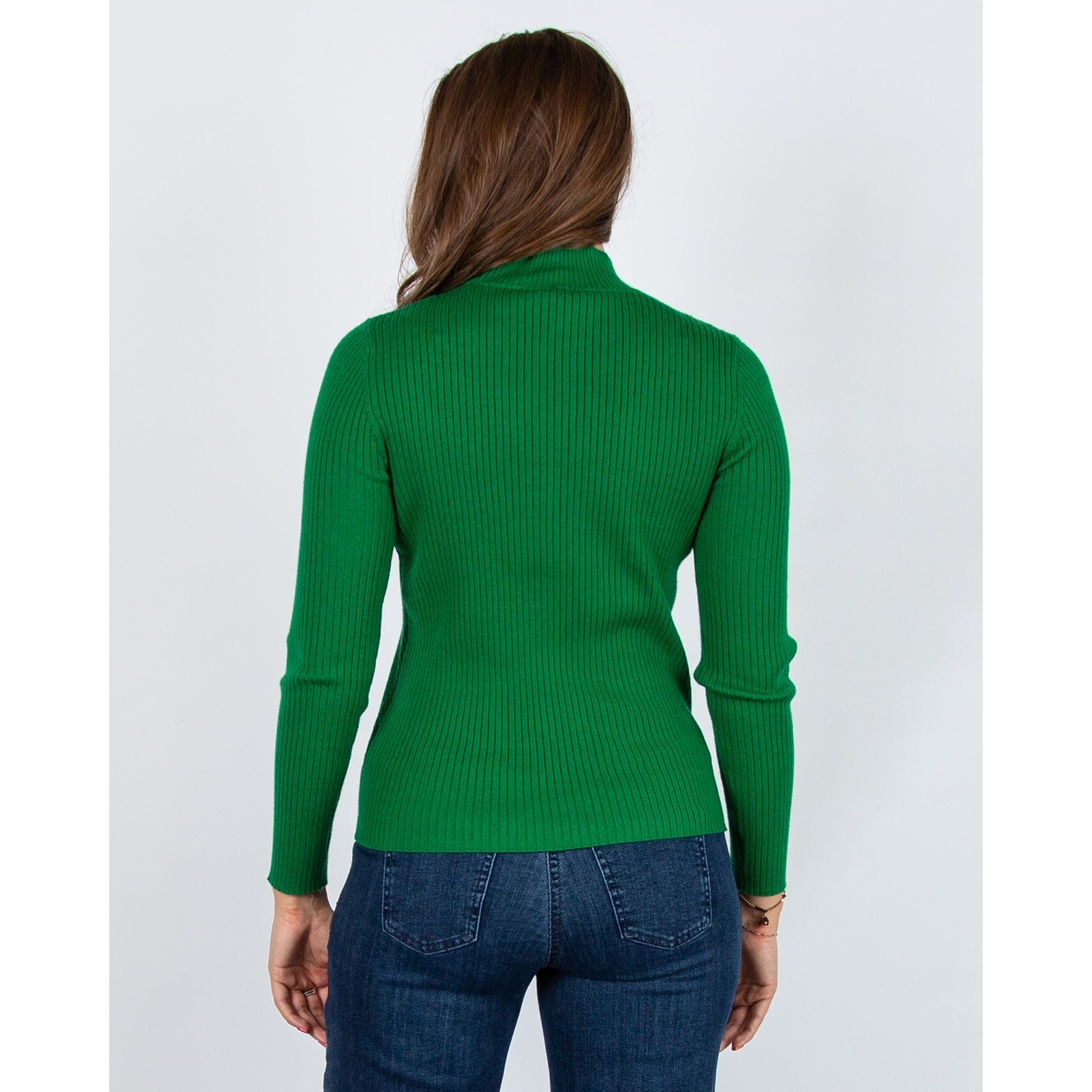 Alison Sheri Fine Rib Cable Front Detail Jumper Green