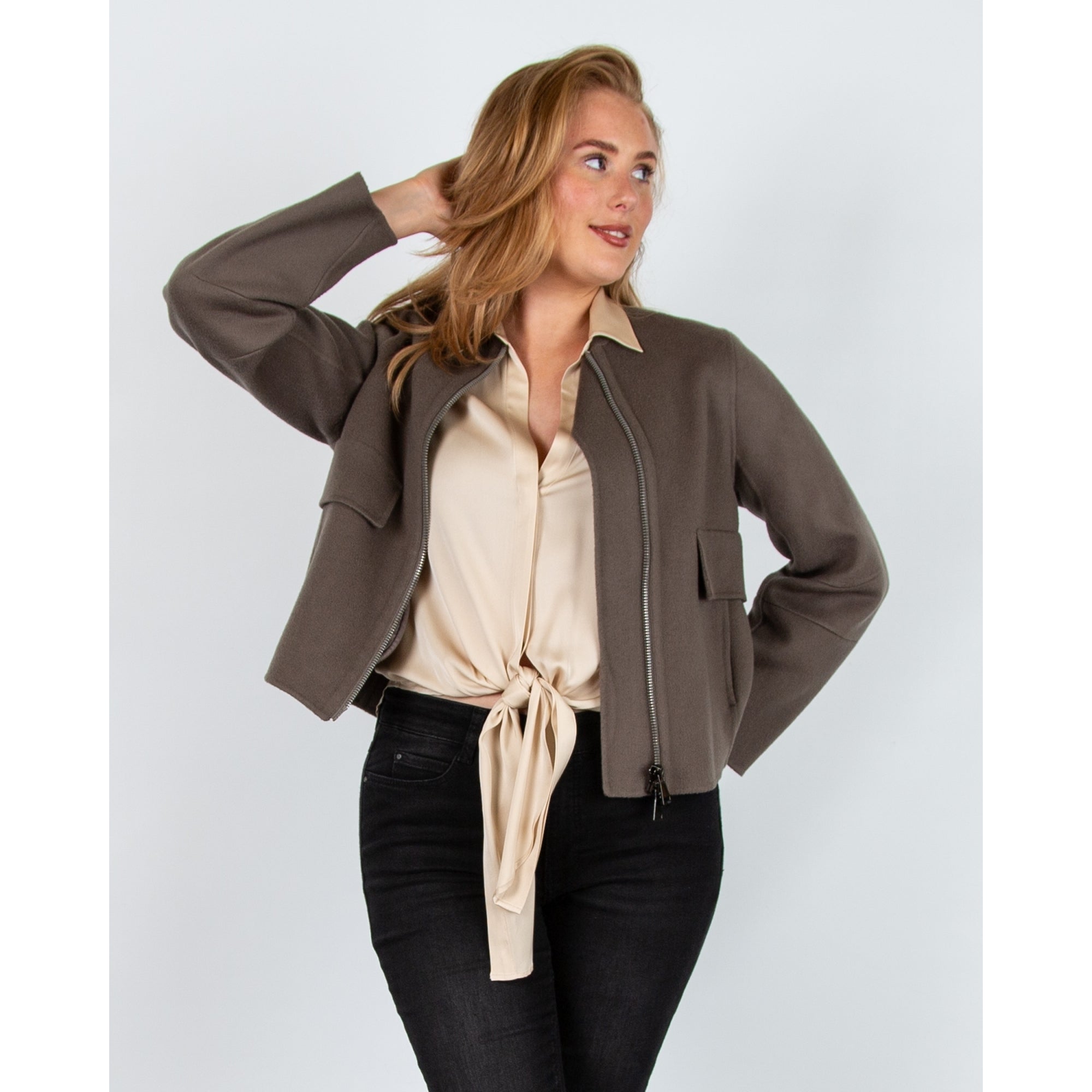 Luisa Cerano Doubleface Blouson Zip Down Wool Jacket Taupe