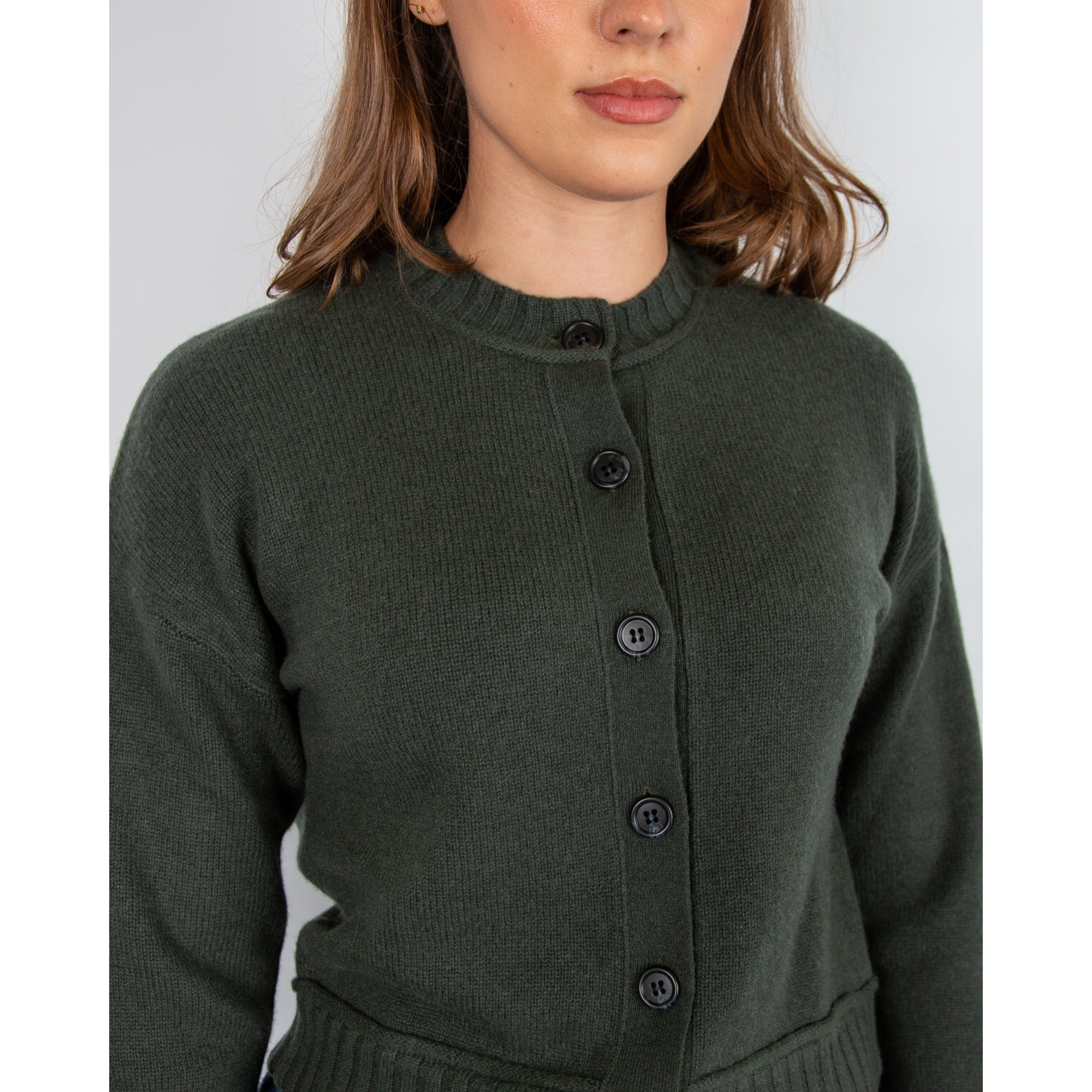 Jumper 1234 Button Down Boxy Crew Neck Cardigan Khaki