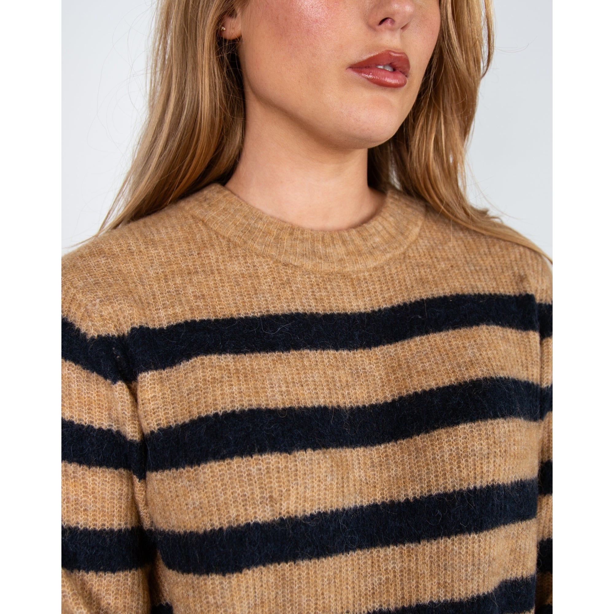 Mos Mosh Thora Soft Handle Stripe Crew Neck Jumper Camel/navy