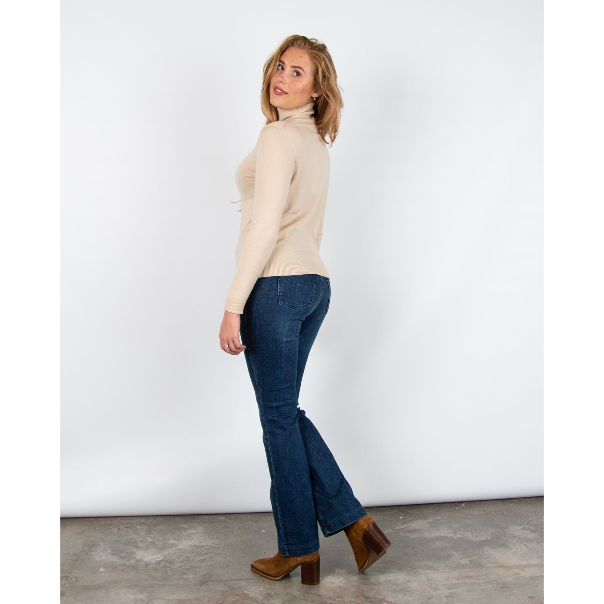 Weekend By Maxmara Kiku Wool & Silk Blend Turtle Neck Fine Knit Jumper Sand 002