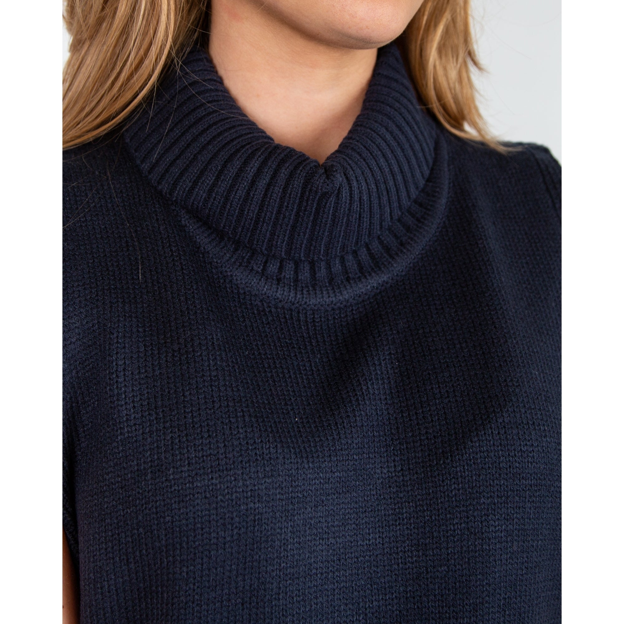 Alice Collins Wendy Roll Neck Knit Tabard With Ribbed Trim Navy