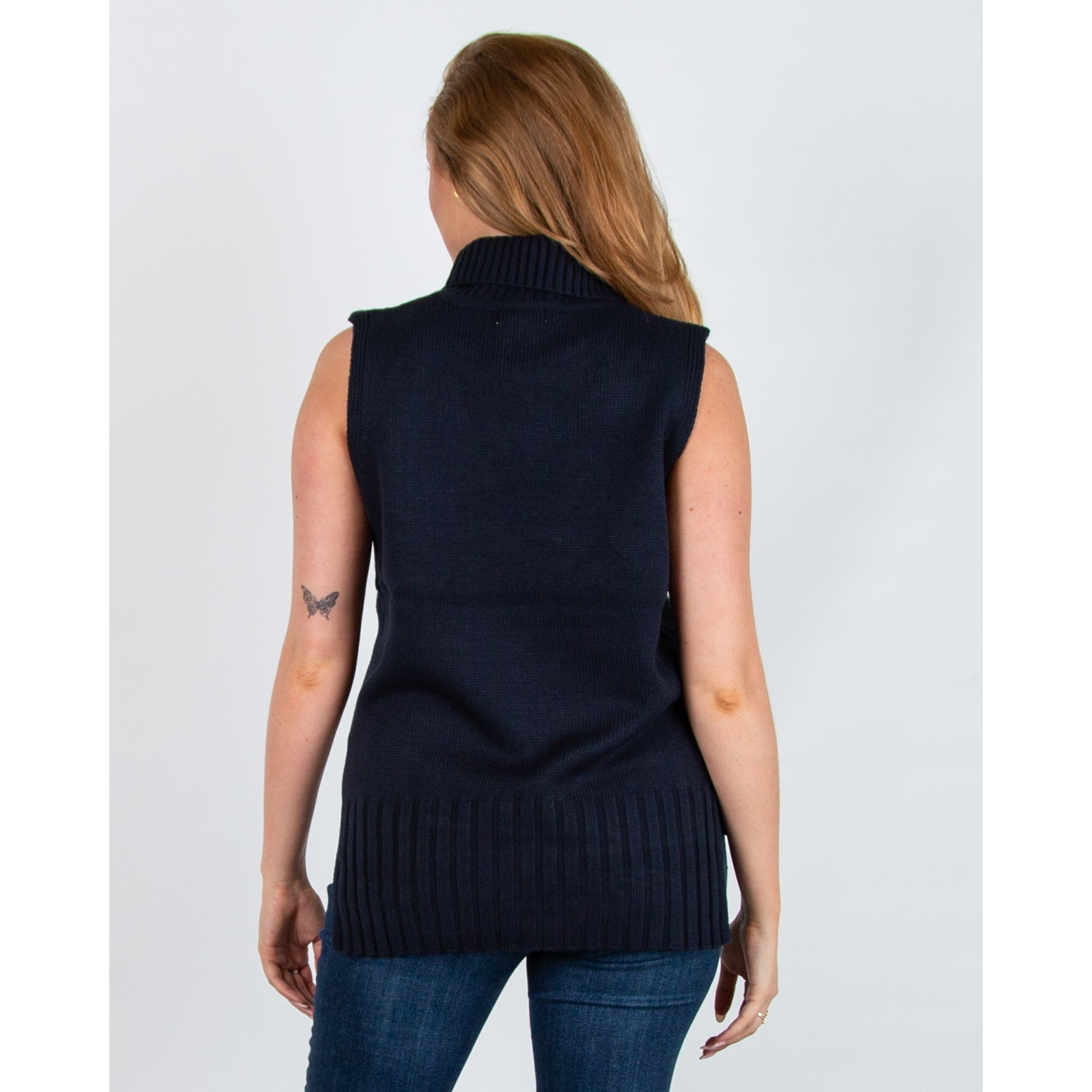 Alice Collins Wendy Roll Neck Knit Tabard With Ribbed Trim Navy
