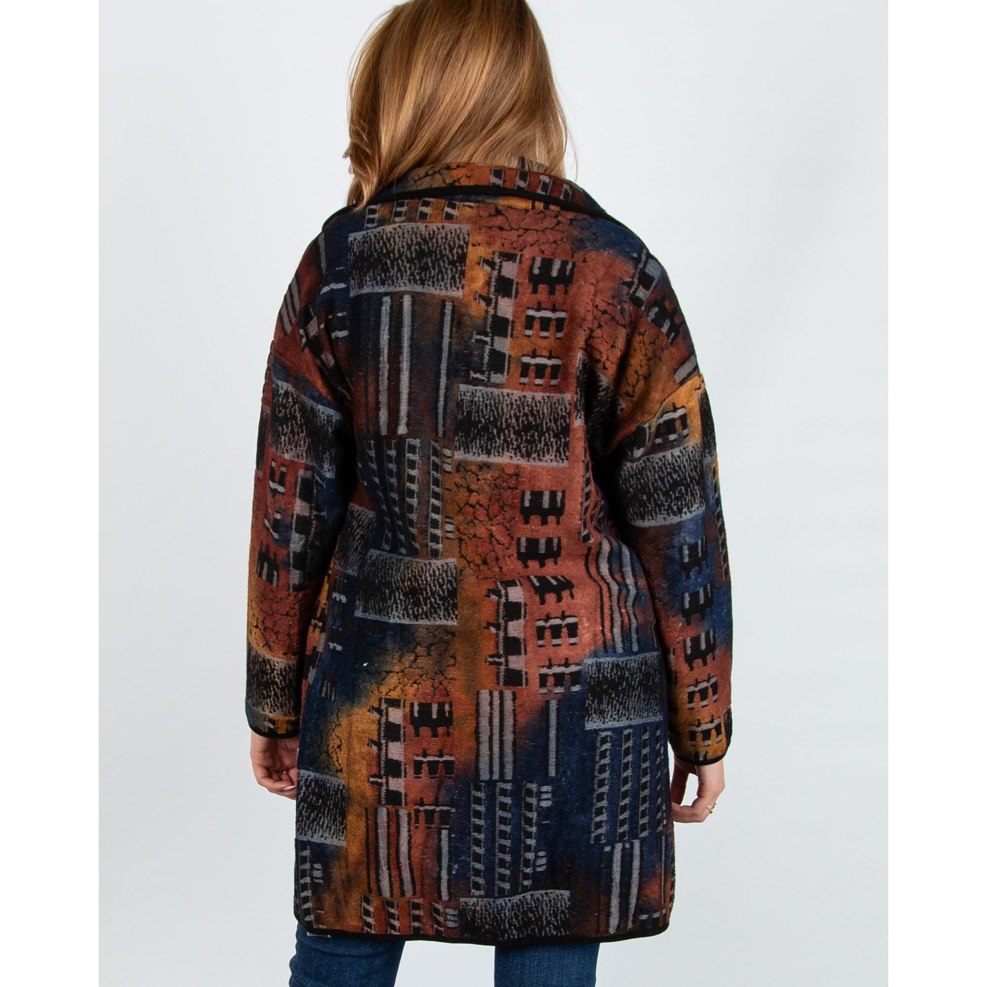 Alison Sheri Patchwork Button Down Knit Coatigan Rust/black