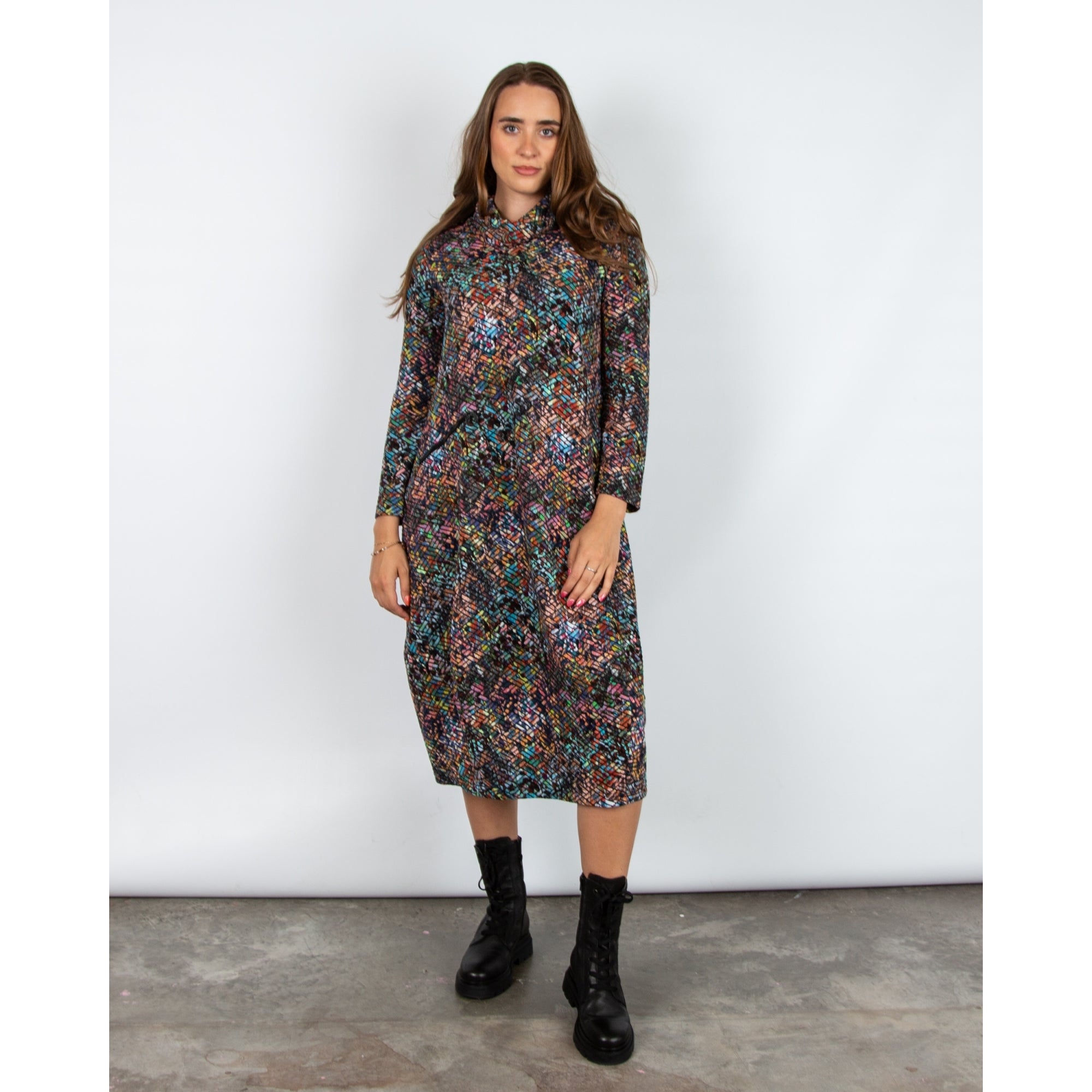Sahara Jacquard Print Cowl Neck Jersey Bubble Dress Multi