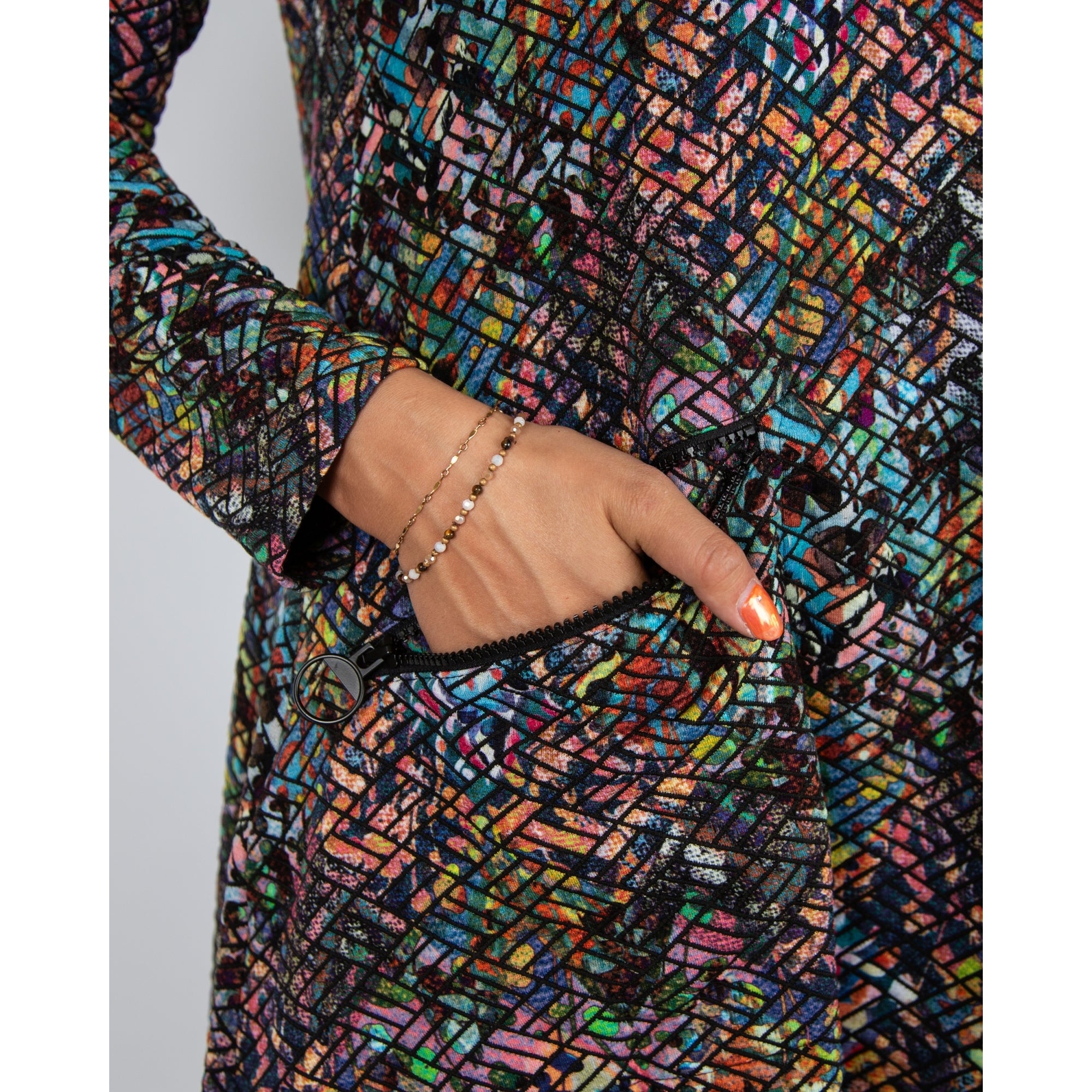 Sahara Jacquard Print Cowl Neck Jersey Bubble Dress Multi