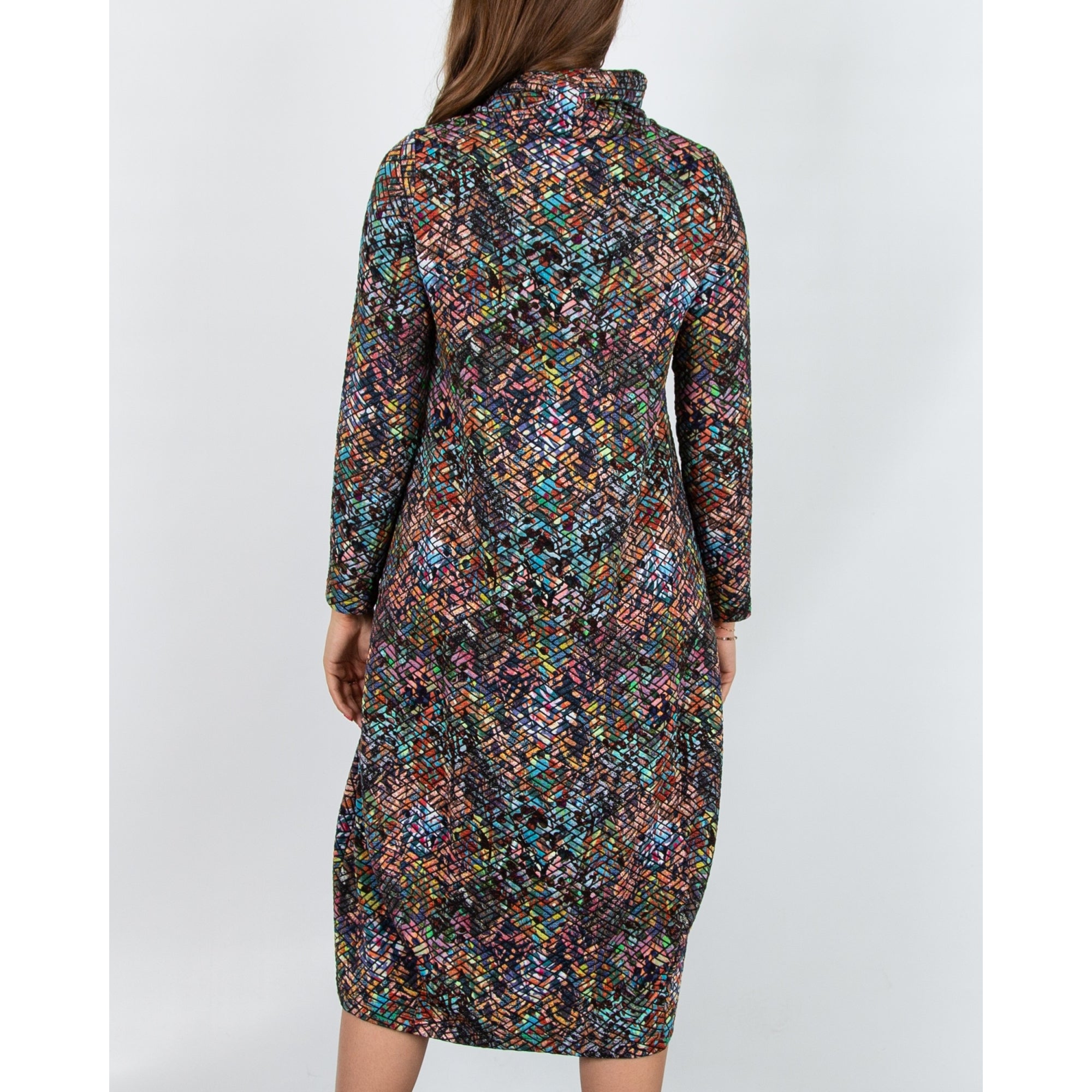 Sahara Jacquard Print Cowl Neck Jersey Bubble Dress Multi