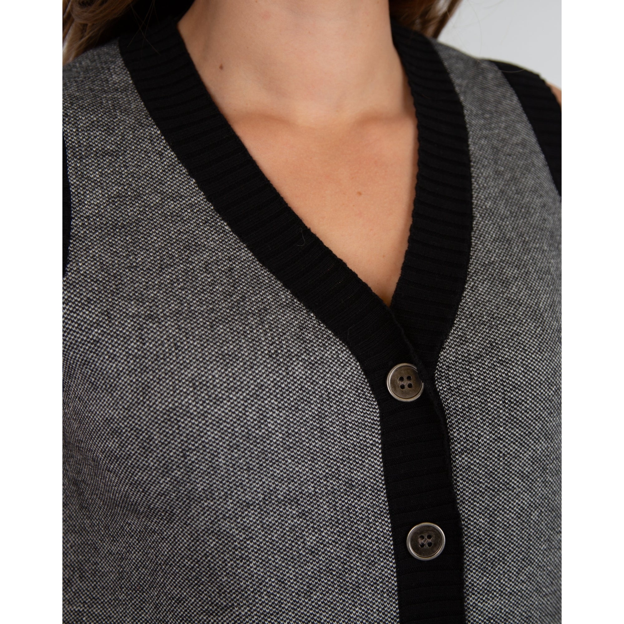 Marble Fashions V Neck Button Down Knit Waistcoat Black/grey 101