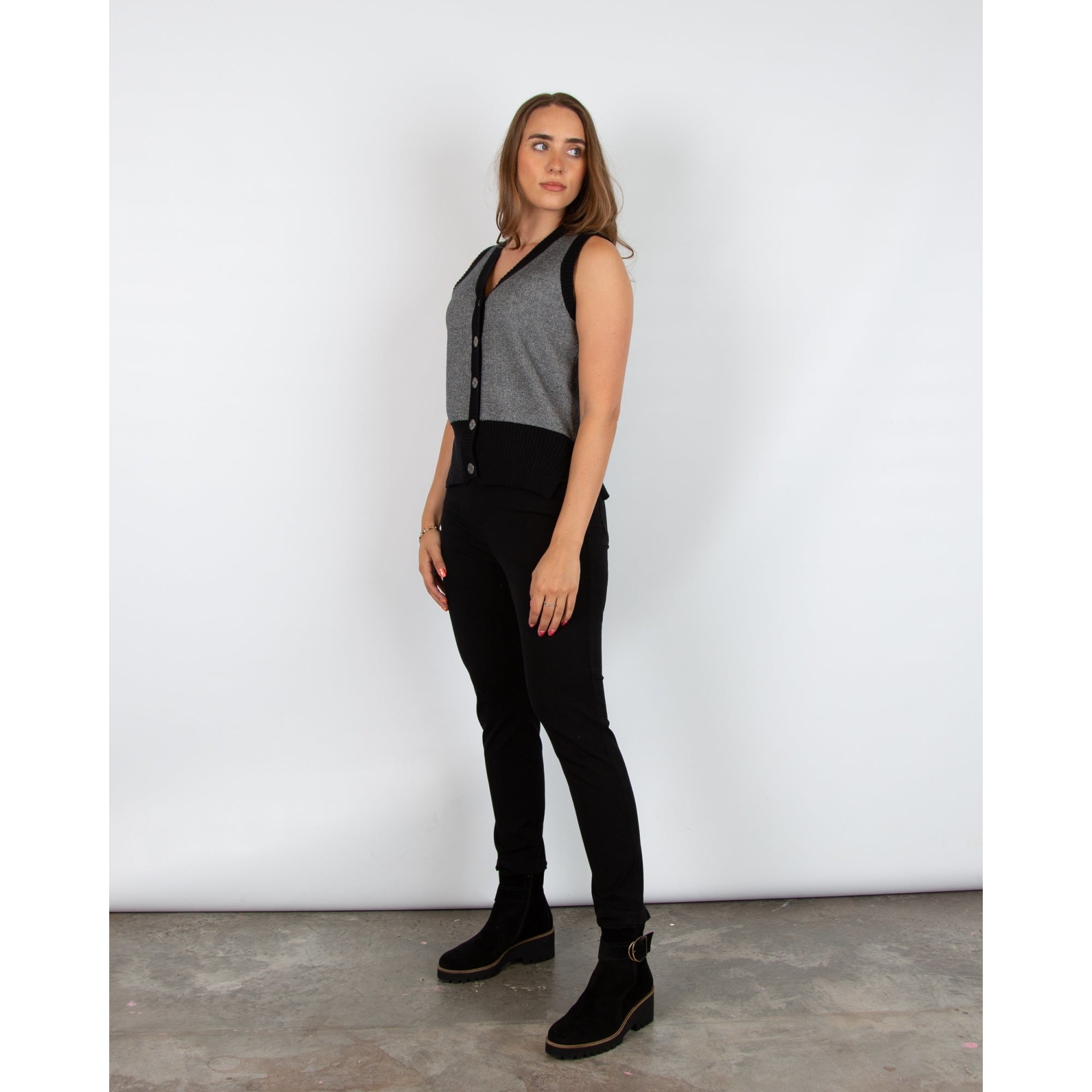 Marble Fashions V Neck Button Down Knit Waistcoat Black/grey 101