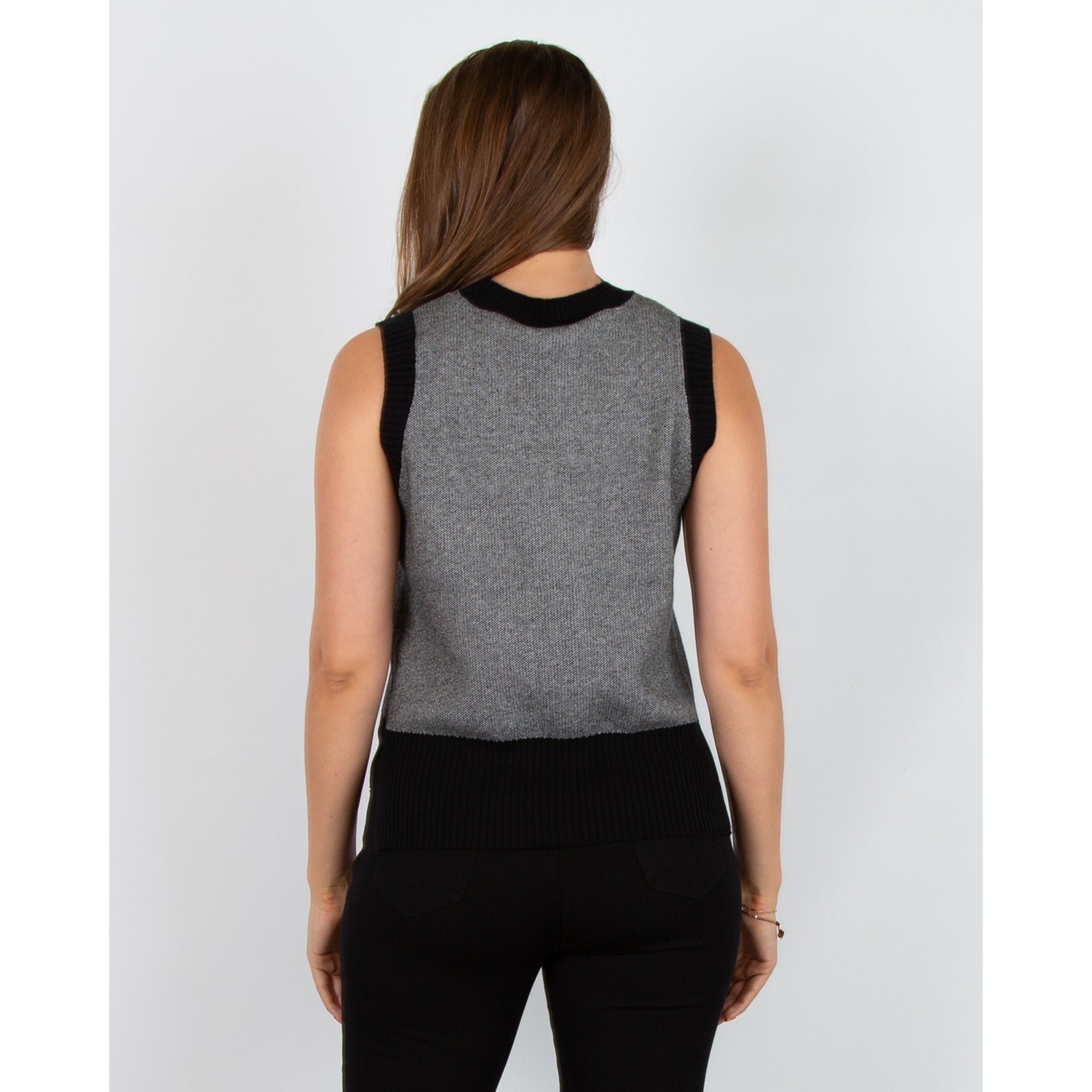 Marble Fashions V Neck Button Down Knit Waistcoat Black/grey 101