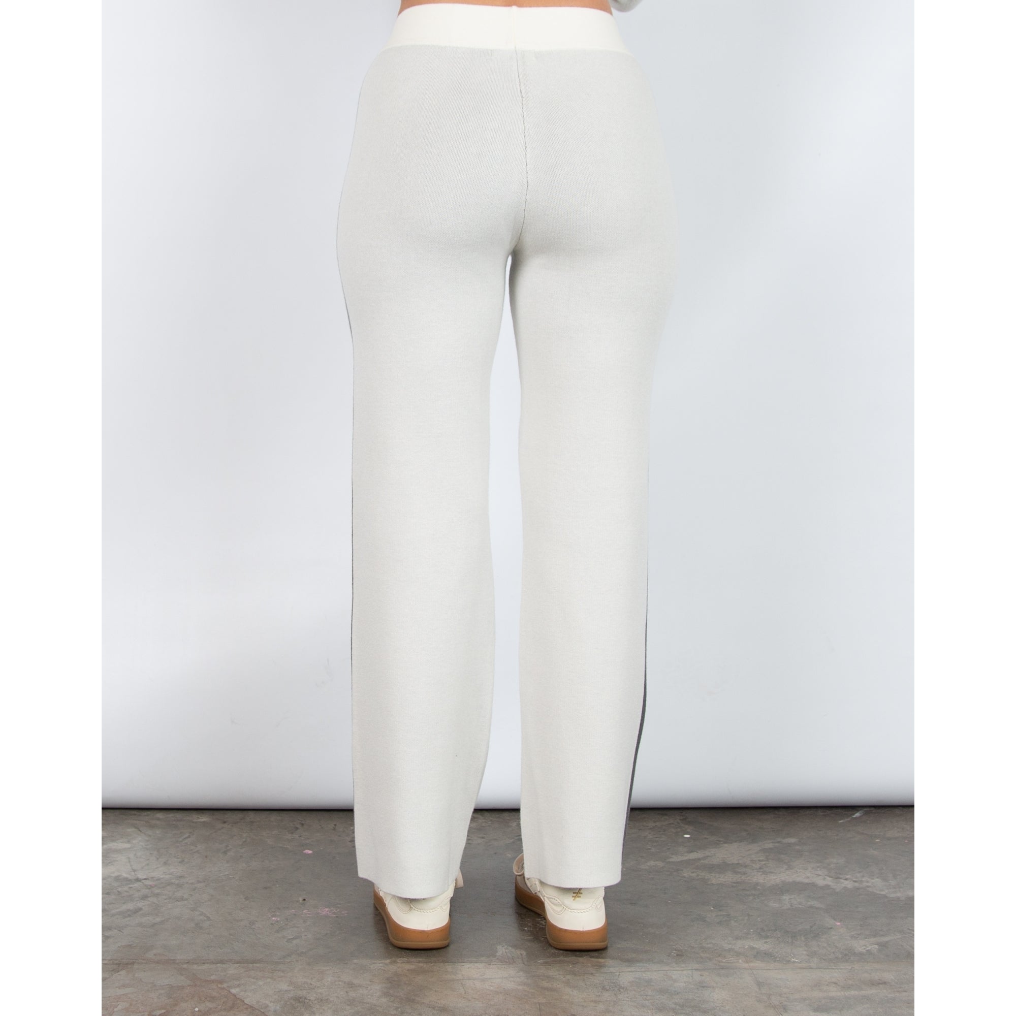 Alice Collins Poppy Side Stripe Pull On Wide Leg Knit Trousers Cream/grey