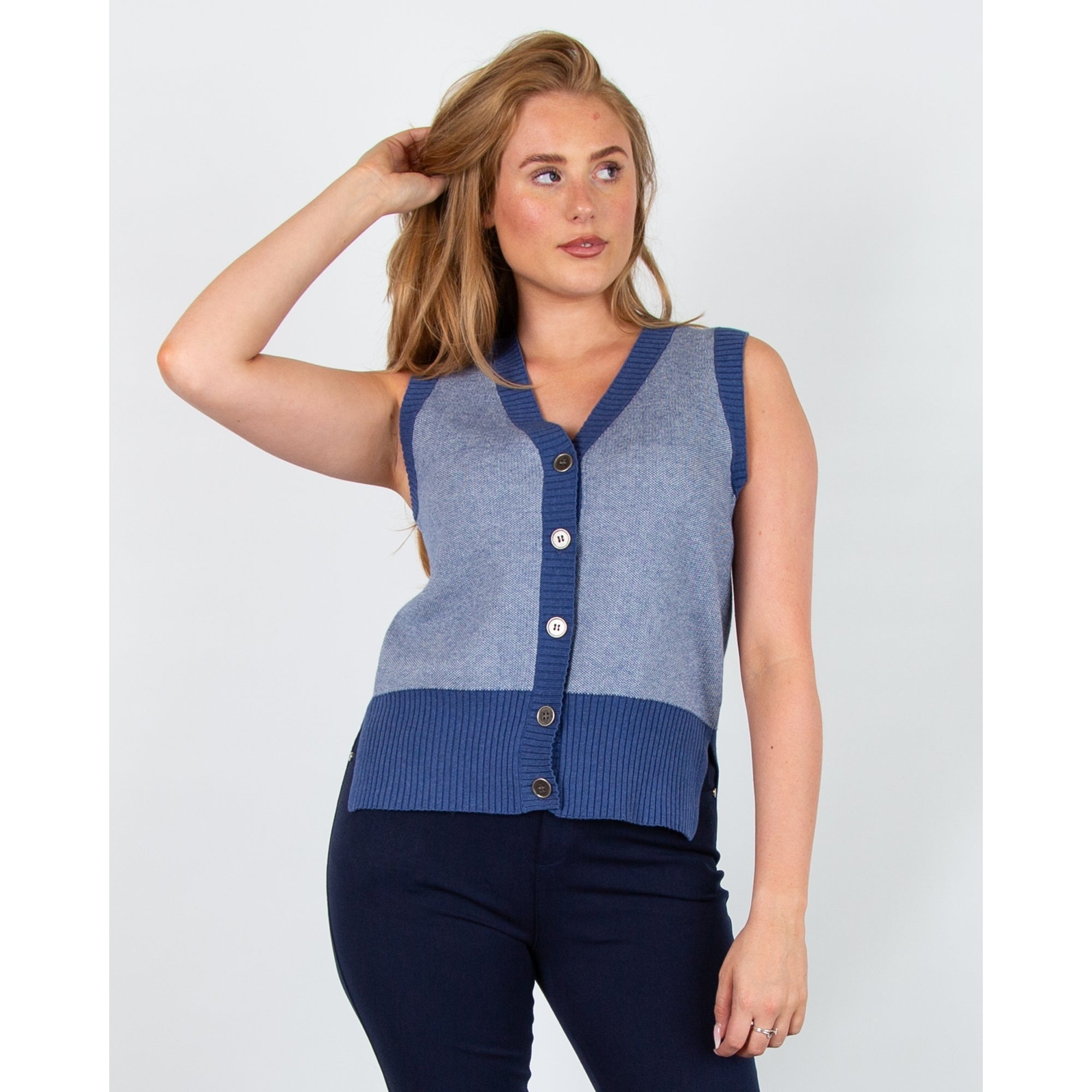 Marble Fashions V Neck Button Down Knit Waistcoat Blue/white 225