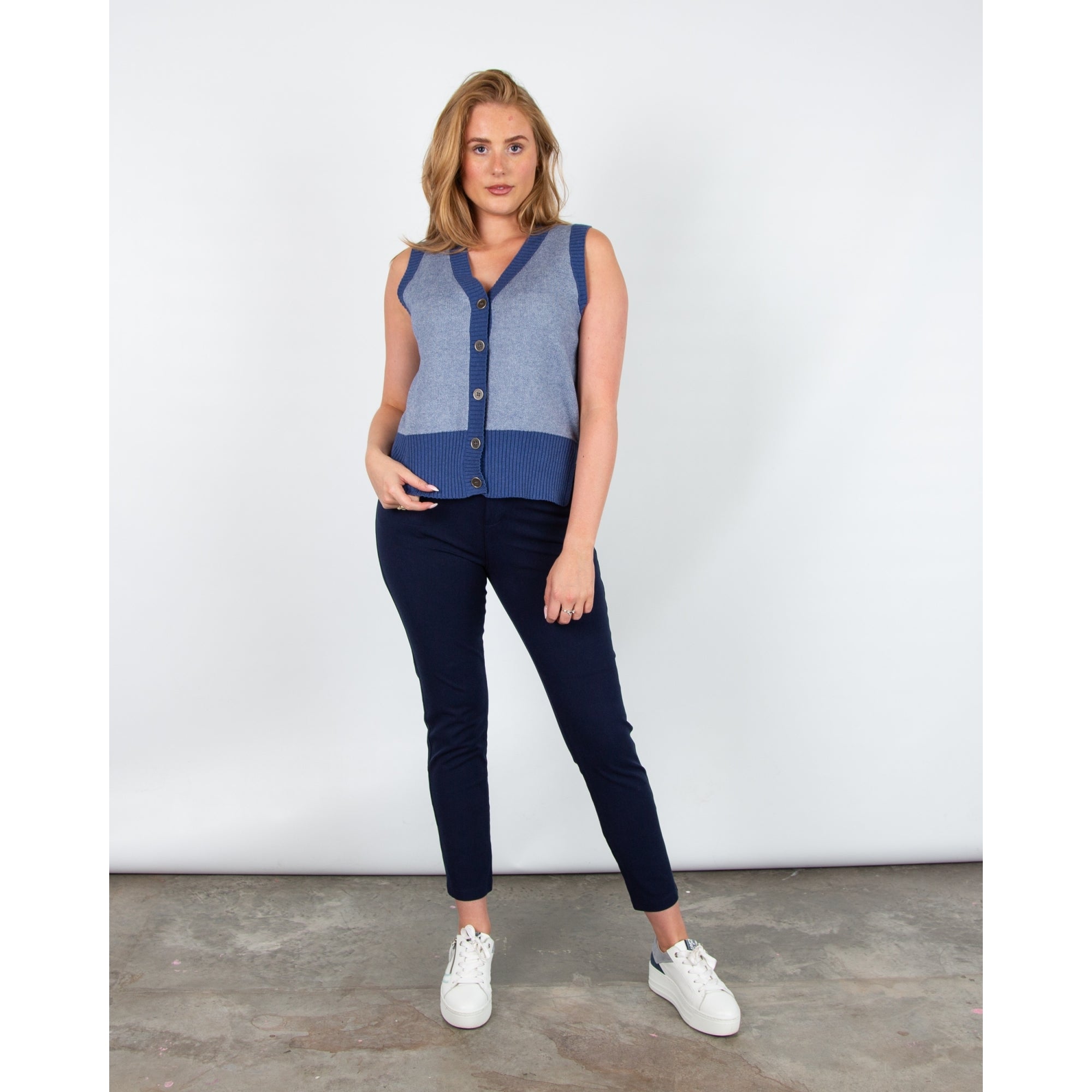 Marble Fashions V Neck Button Down Knit Waistcoat Blue/white 225