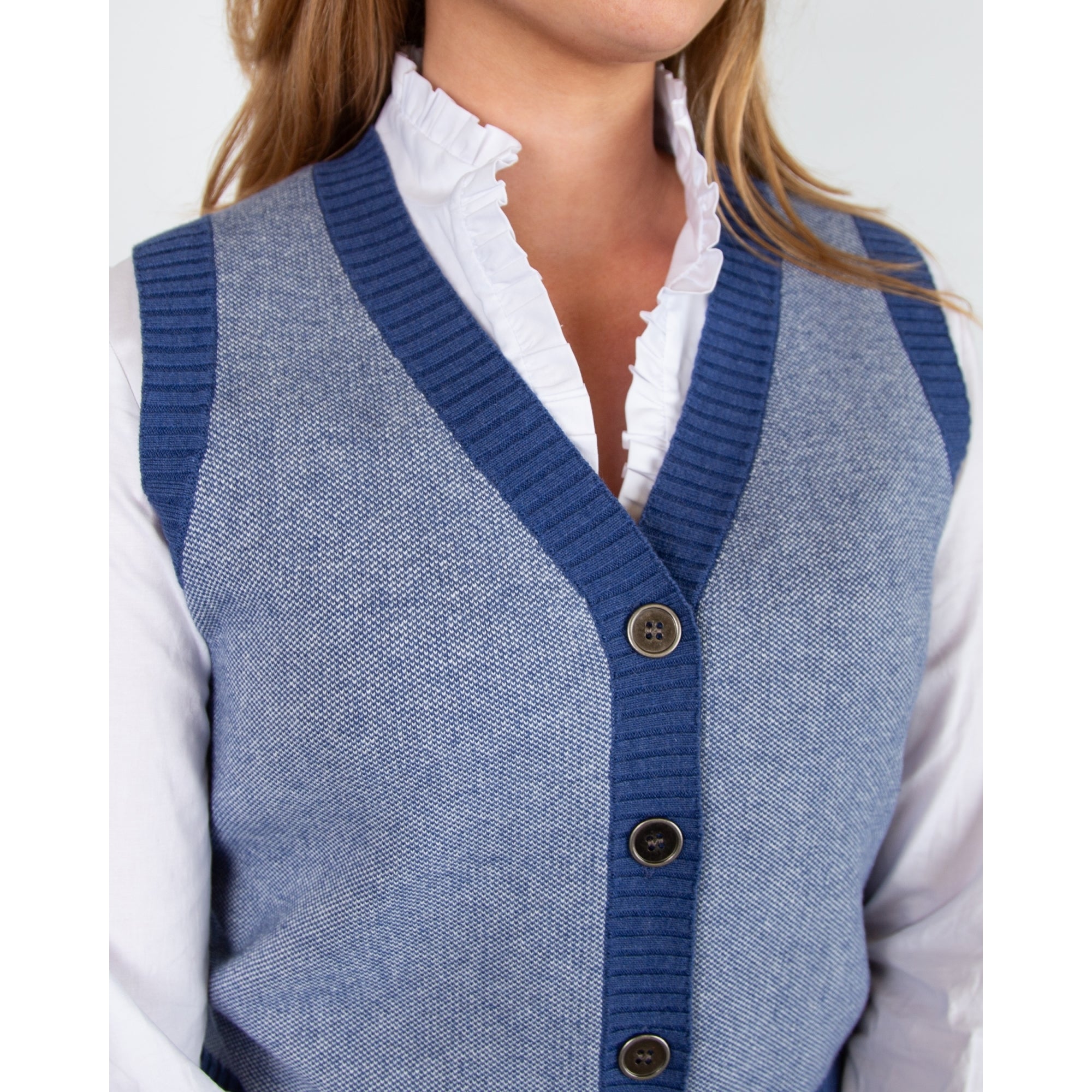 Marble Fashions V Neck Button Down Knit Waistcoat Blue/white 225