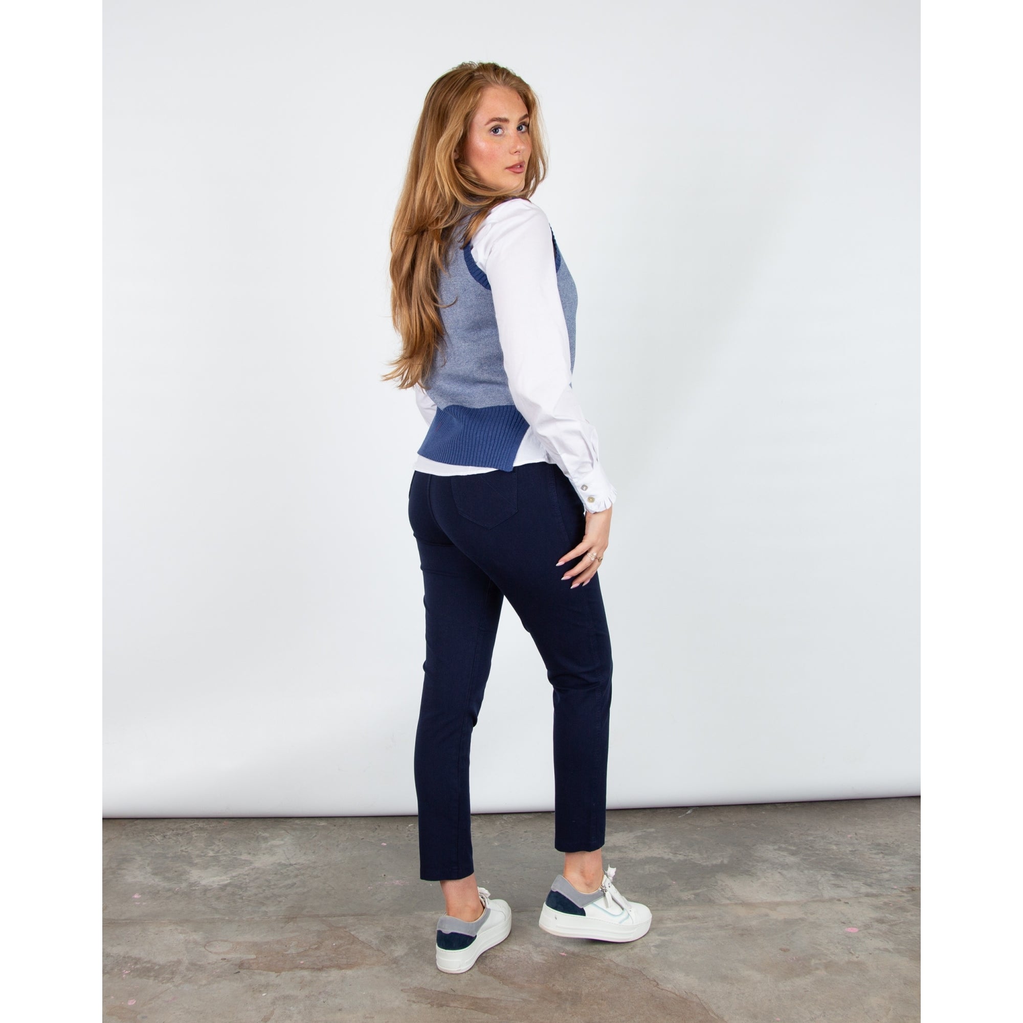 Marble Fashions V Neck Button Down Knit Waistcoat Blue/white 225