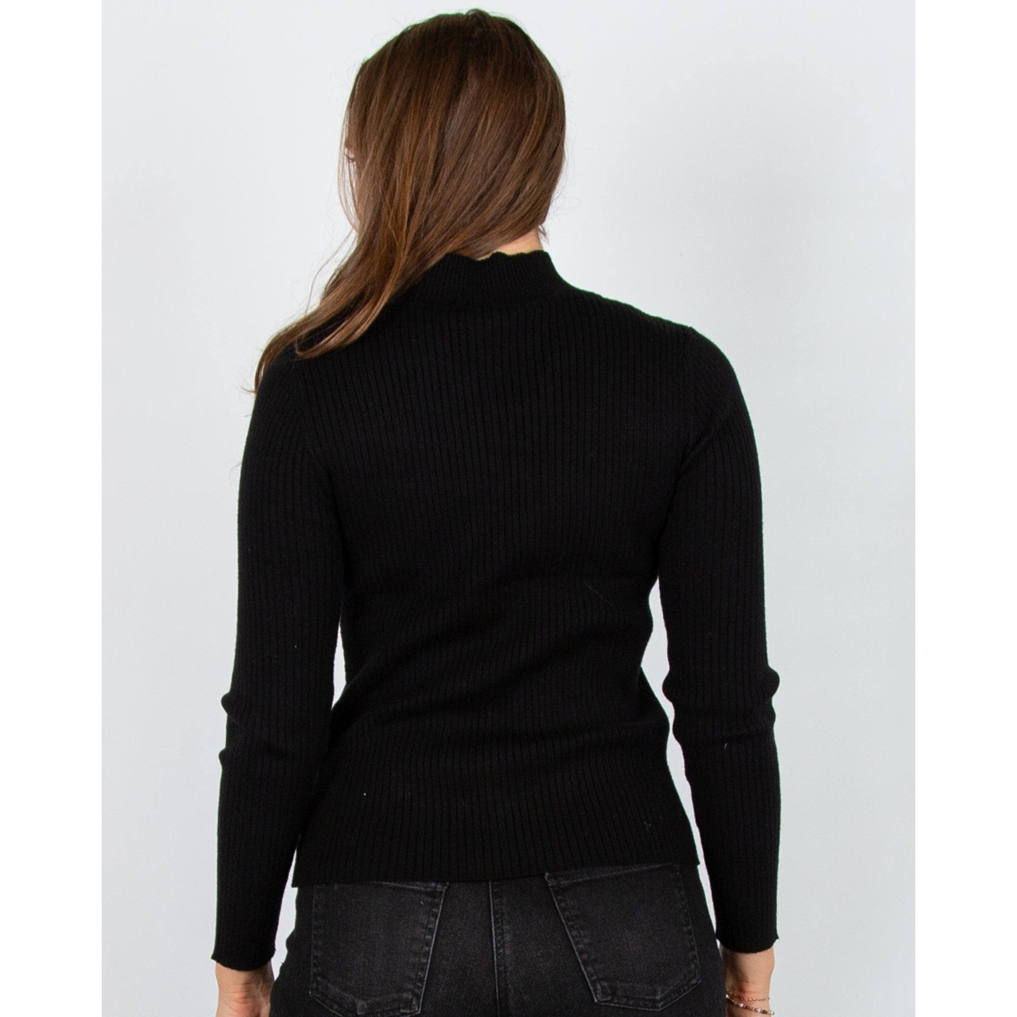 Alison Sheri Fine Rib Cable Front Detail Jumper Black