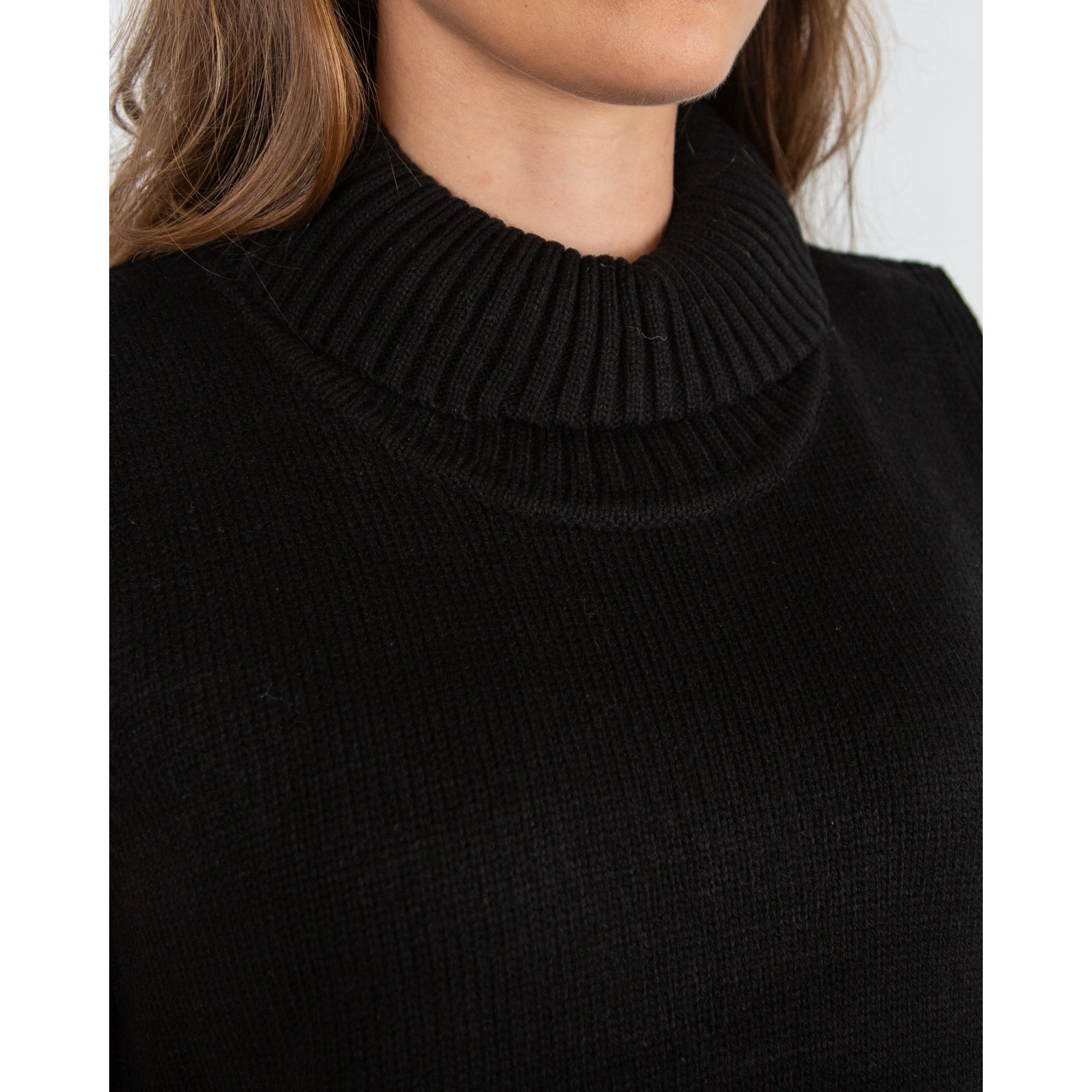 Alice Collins Wendy Roll Neck Knit Tabard With Ribbed Trim Black