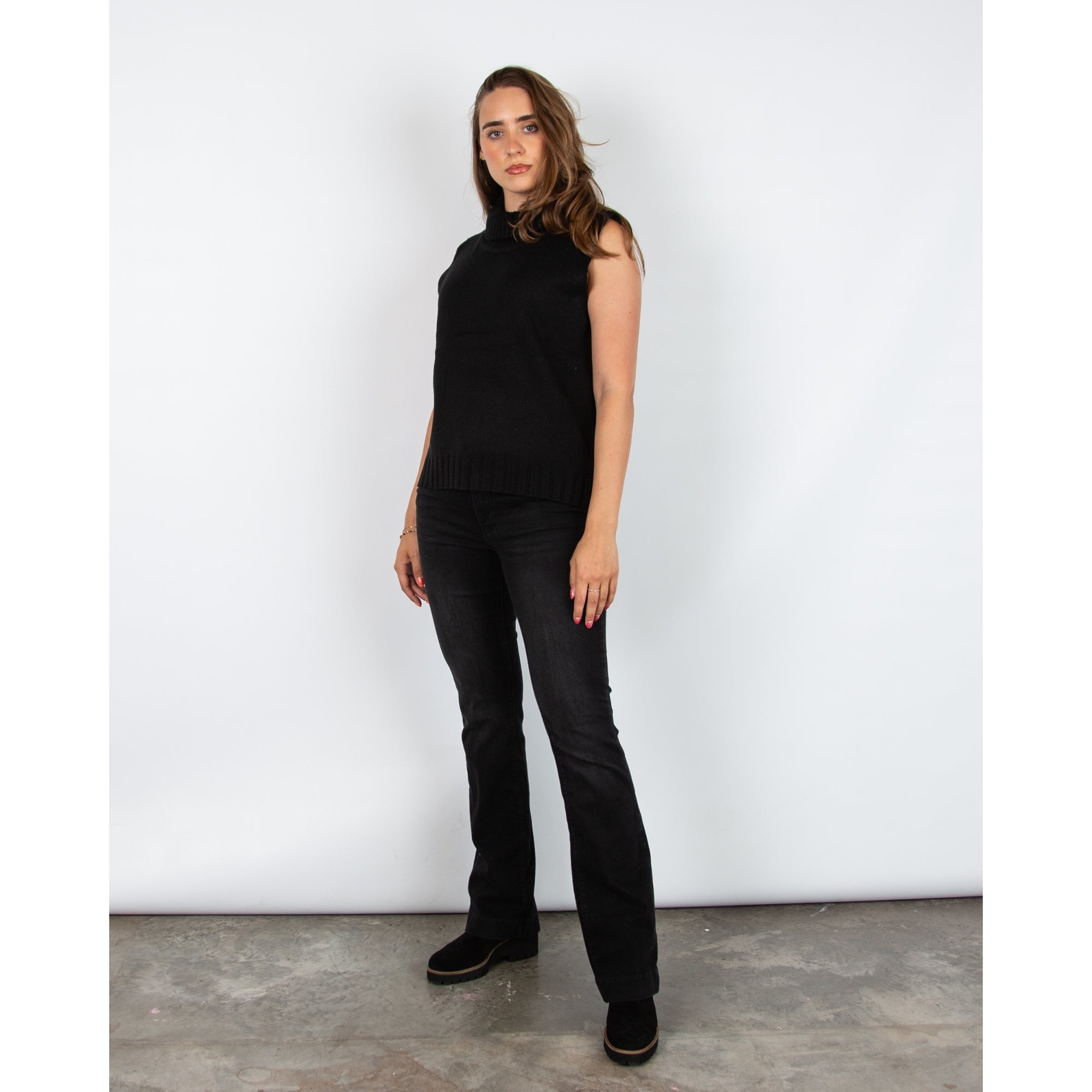 Alice Collins Wendy Roll Neck Knit Tabard With Ribbed Trim Black