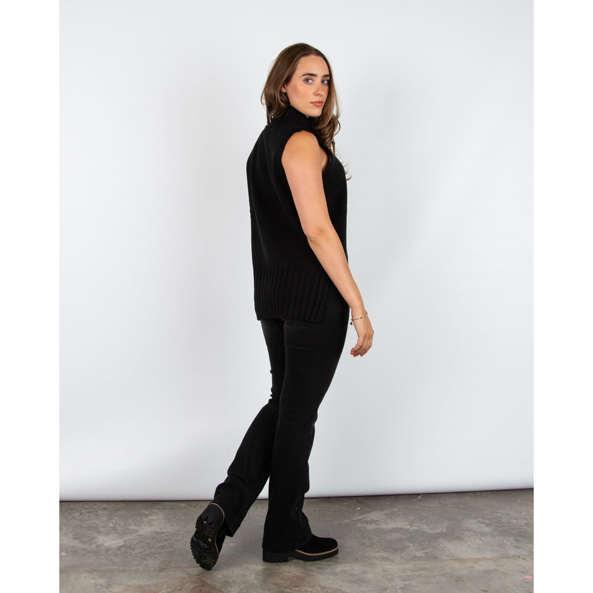 Alice Collins Wendy Roll Neck Knit Tabard With Ribbed Trim Black