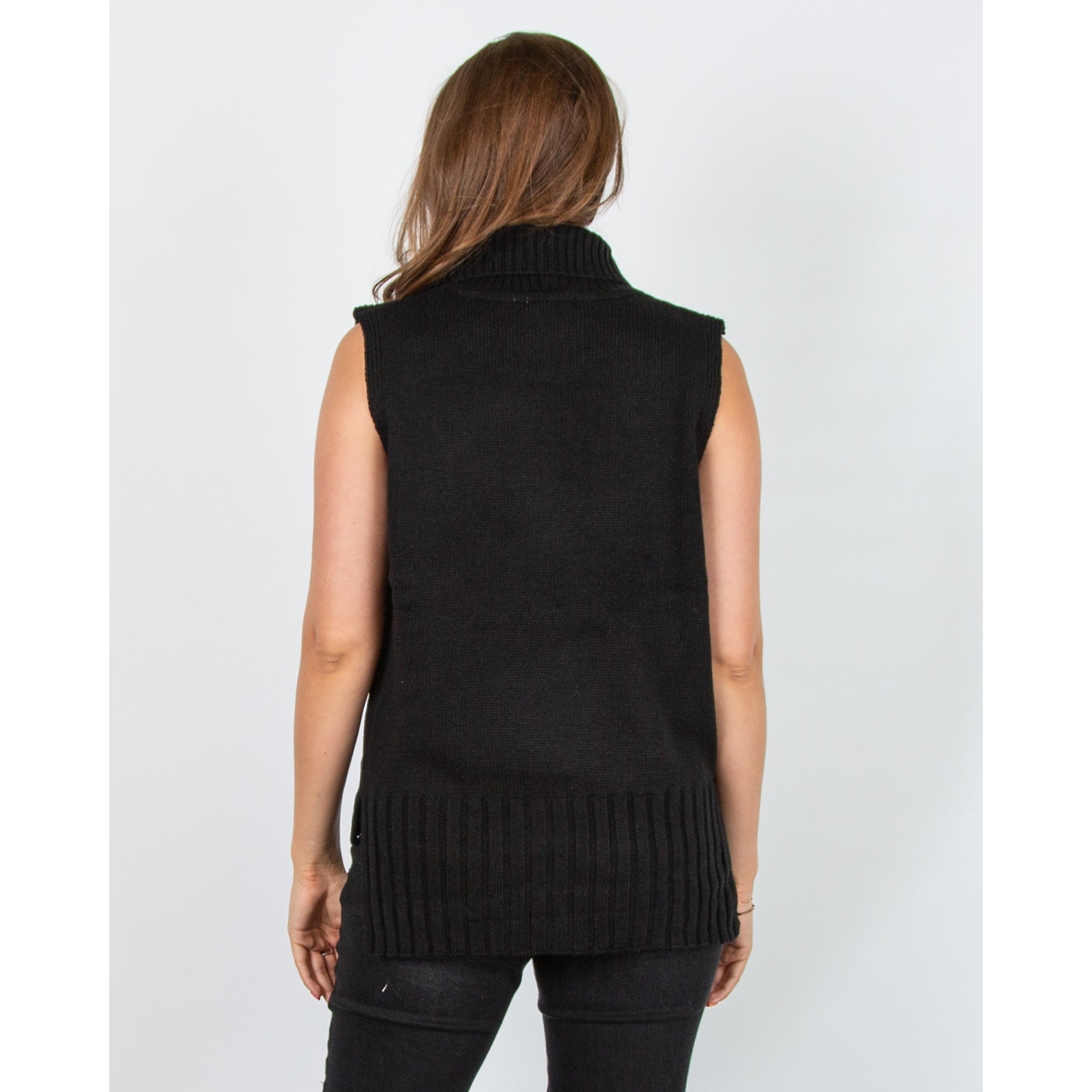Alice Collins Wendy Roll Neck Knit Tabard With Ribbed Trim Black
