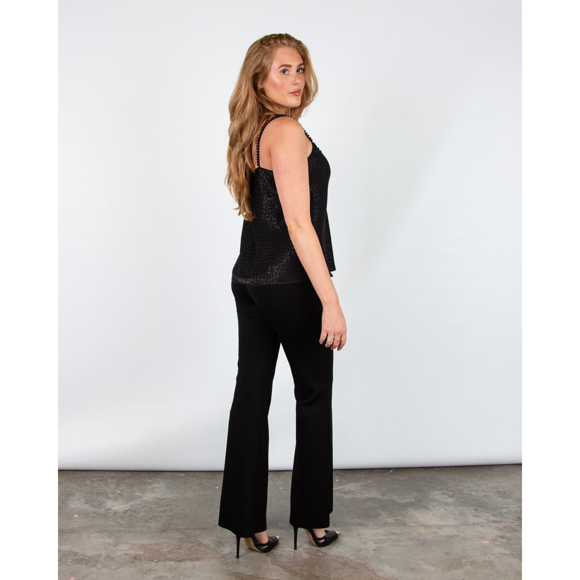 Marc Cain Jacquard Leopard Print Cami With Beaded Straps Black