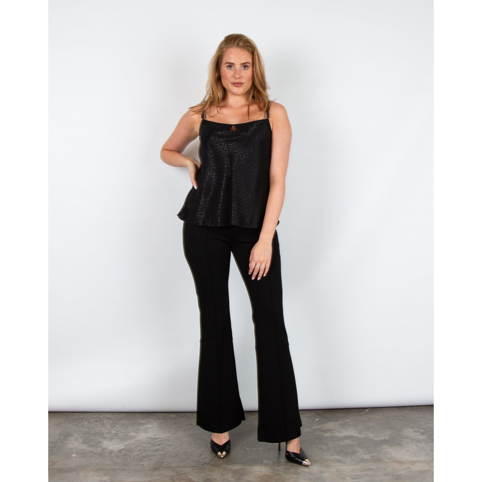 Marc Cain Jacquard Leopard Print Cami With Beaded Straps Black