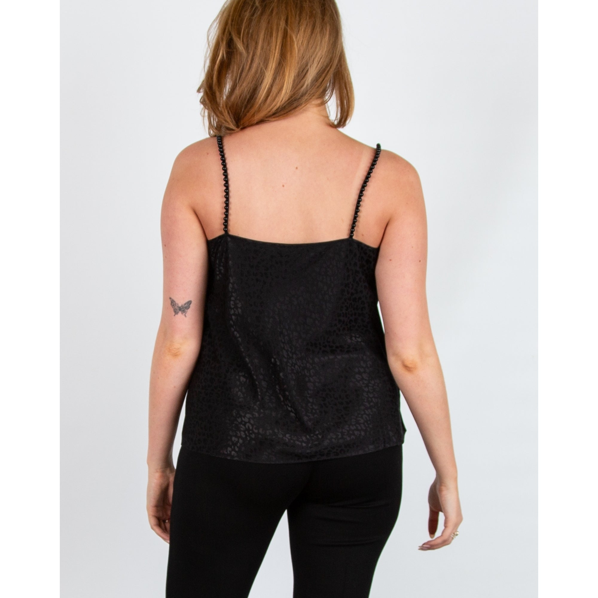 Marc Cain Jacquard Leopard Print Cami With Beaded Straps Black