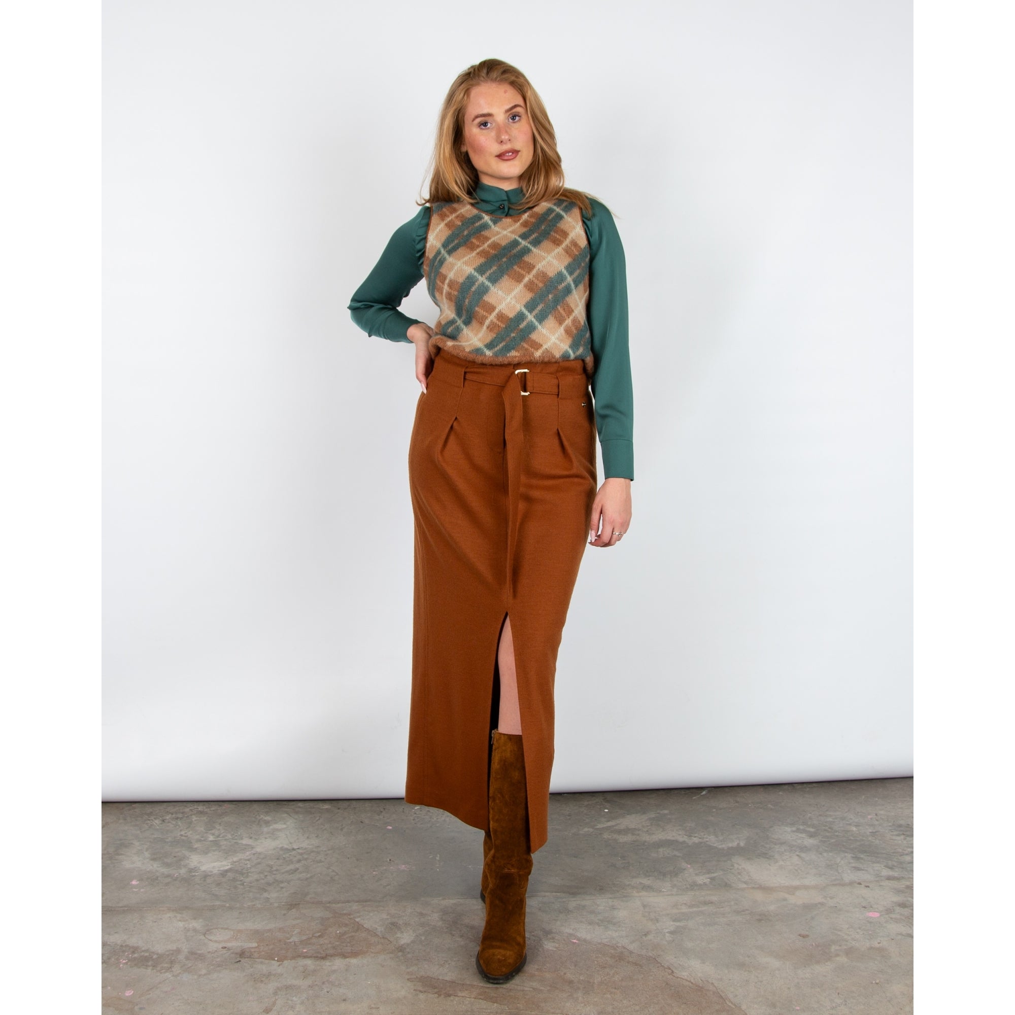 Marc Cain Mohair Diamond Check Tank Top Tobacco/green 637