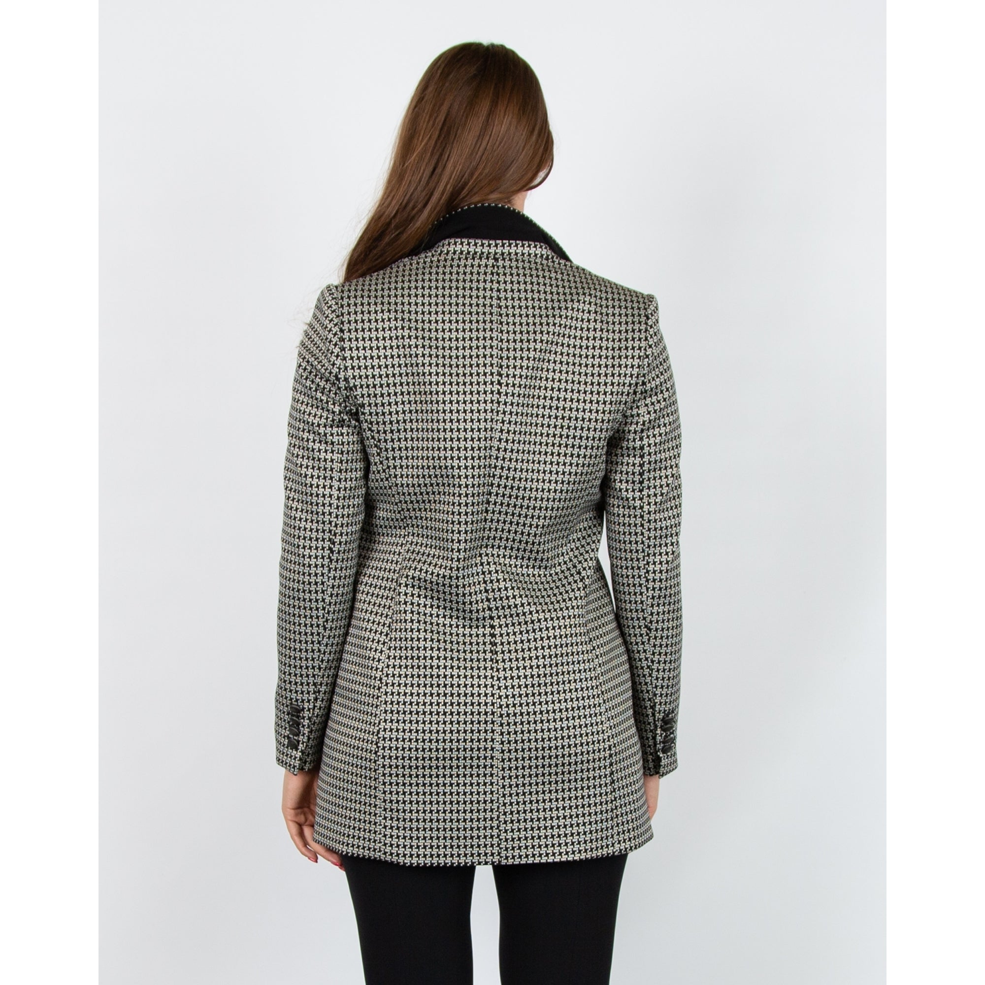 Bariloche Alanis Square Houndstooth Print Long Line Blazer Black/white