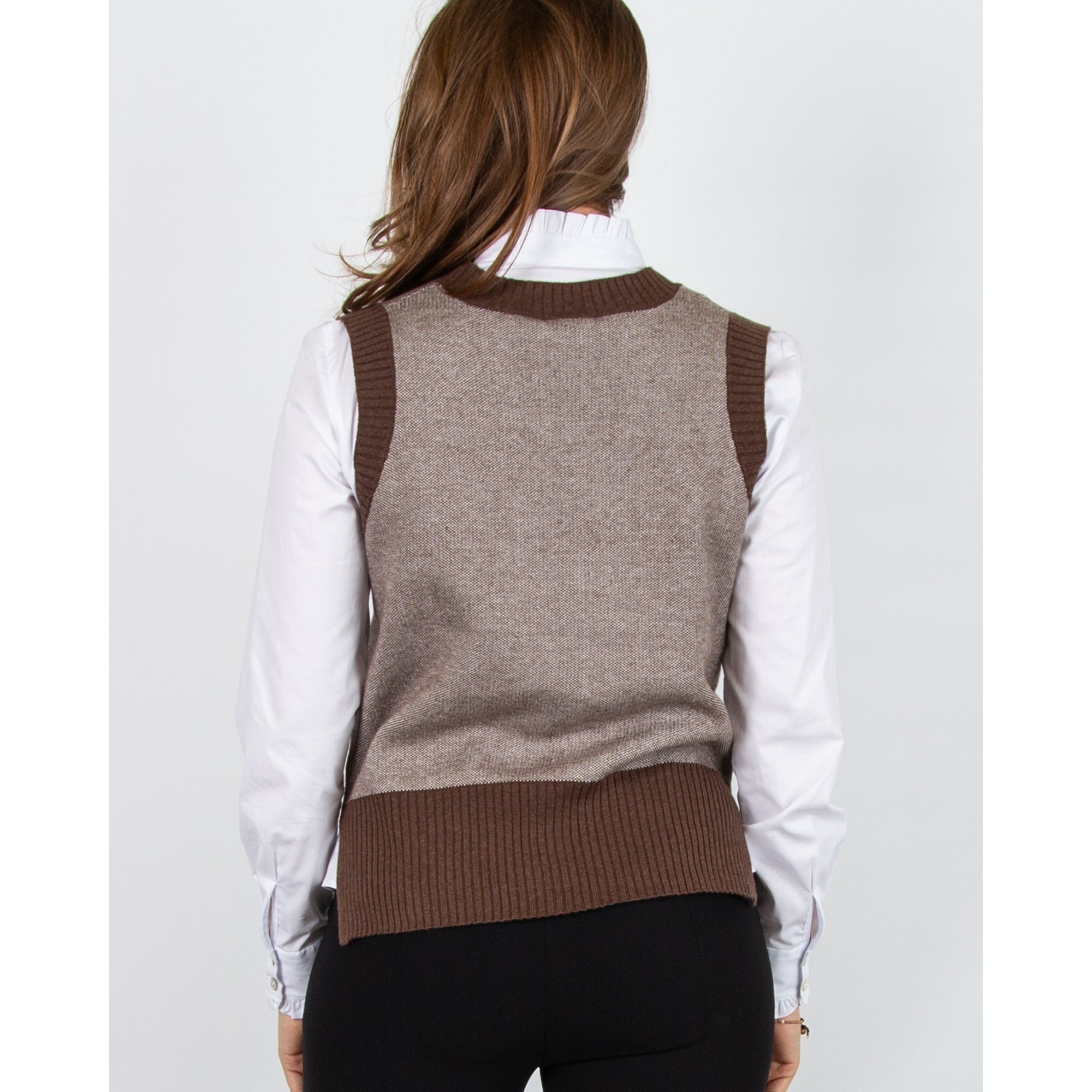 Marble Fashions V Neck Button Down Knit Waistcoat Brown/white 220