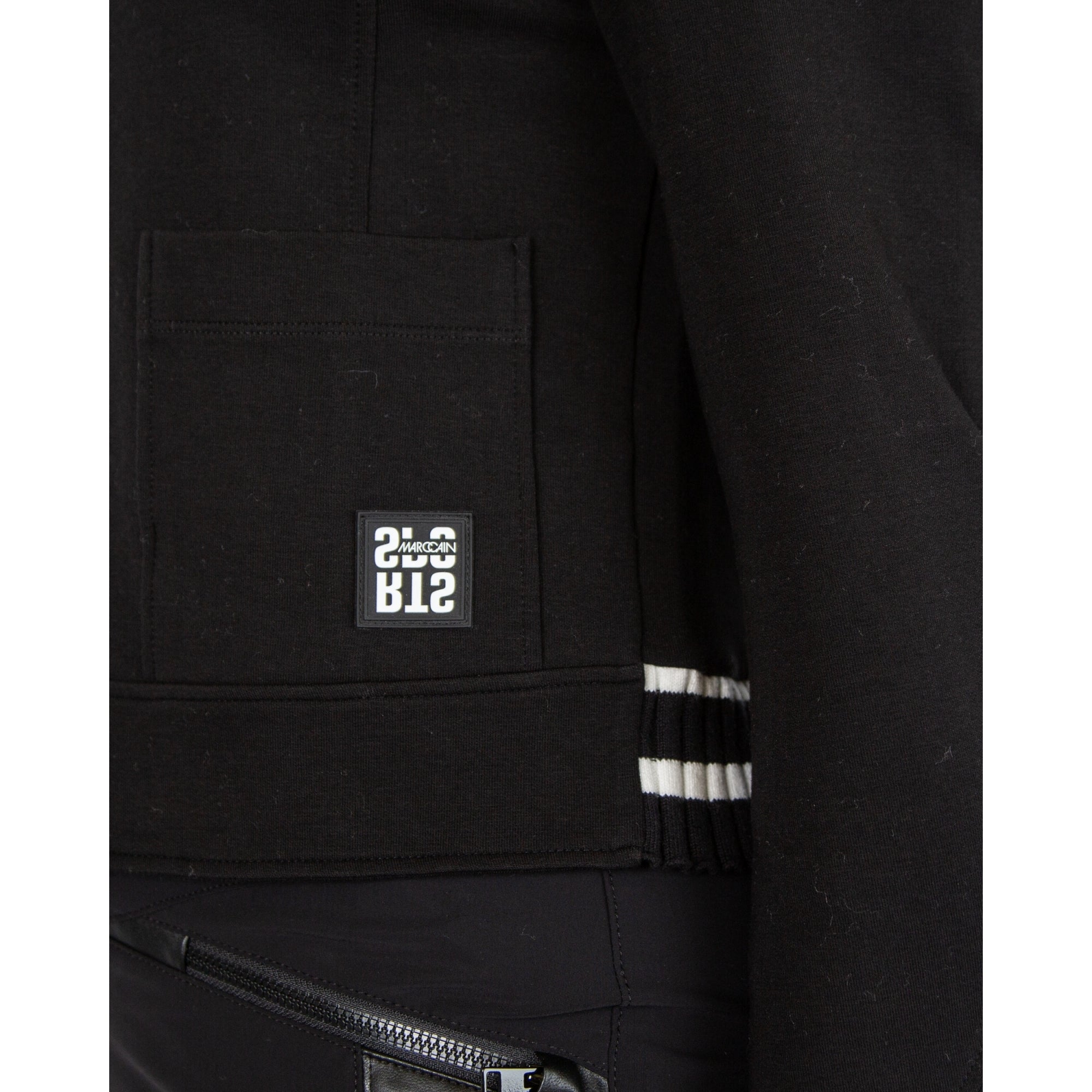 Marc Cain Patch Pocket Cropped Zip Jacket With Stripe Trim Black