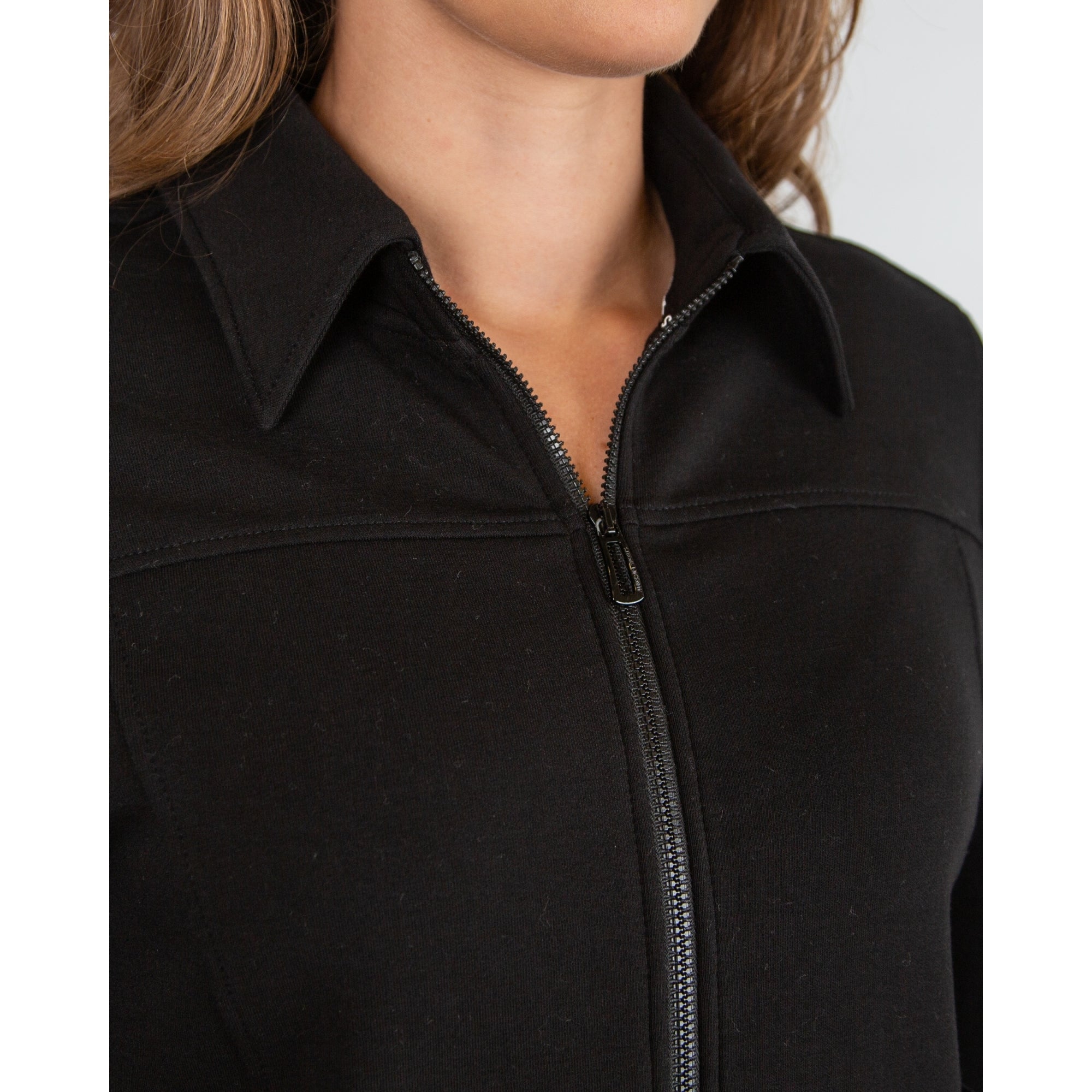 Marc Cain Patch Pocket Cropped Zip Jacket With Stripe Trim Black