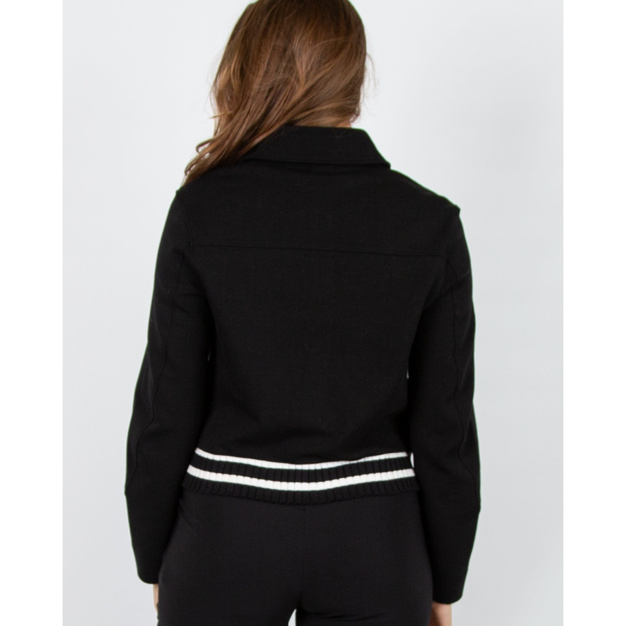 Marc Cain Patch Pocket Cropped Zip Jacket With Stripe Trim Black