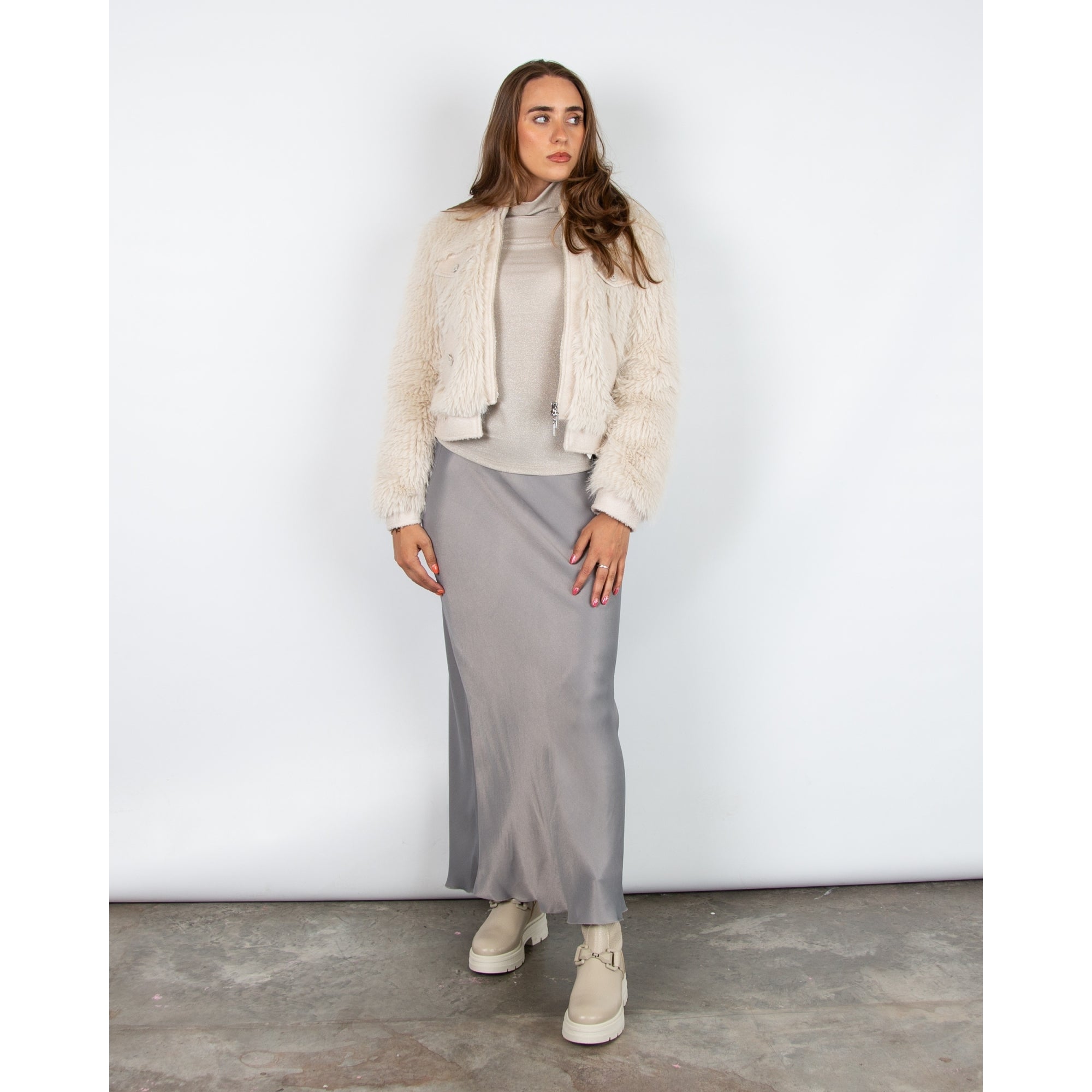 Marc Cain Lurex Roll Neck Top Stone 182