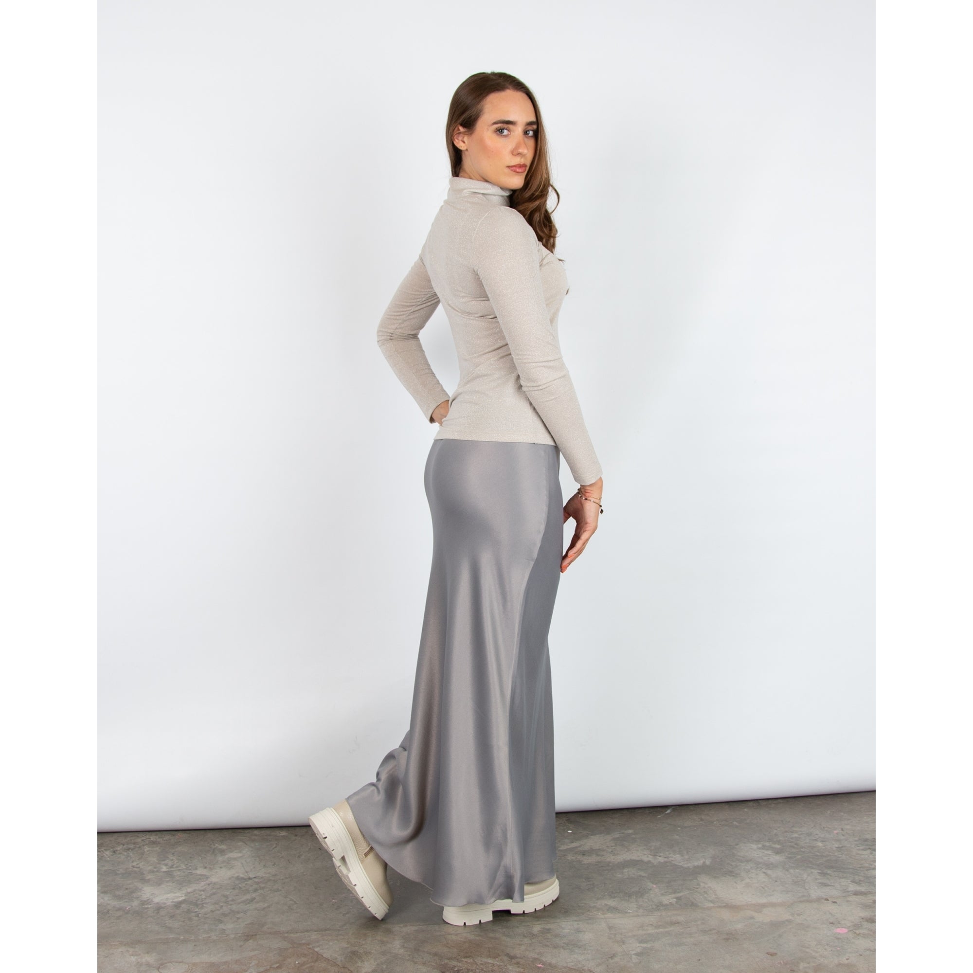 Marc Cain Lurex Roll Neck Top Stone 182