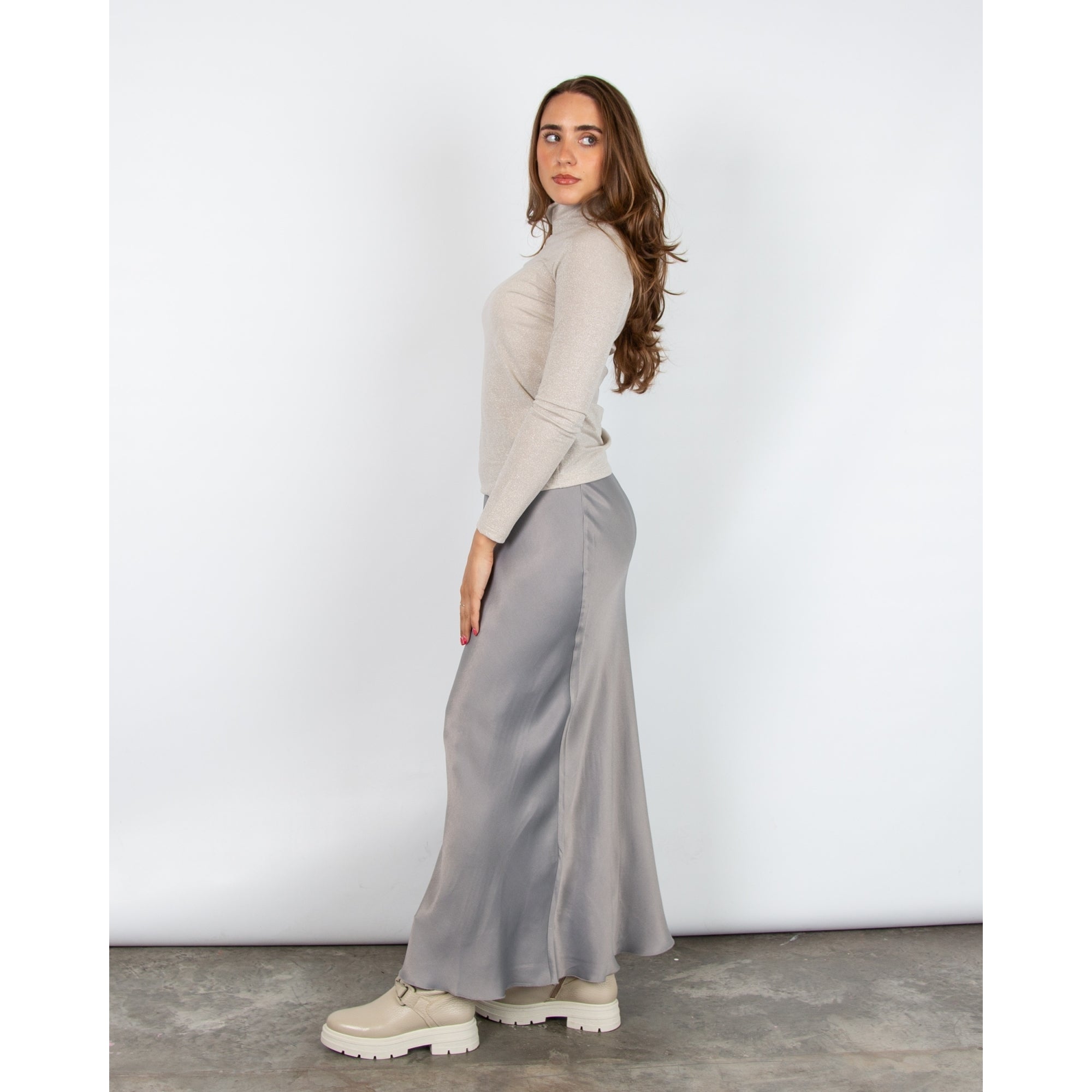 Marc Cain Lurex Roll Neck Top Stone 182