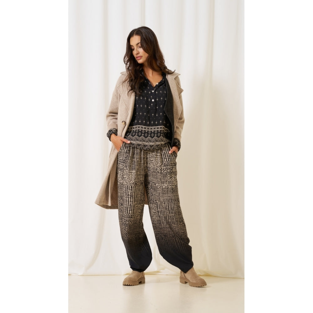 Marta Nero Faded Wide Leg Pull On Trouser Black/ecru