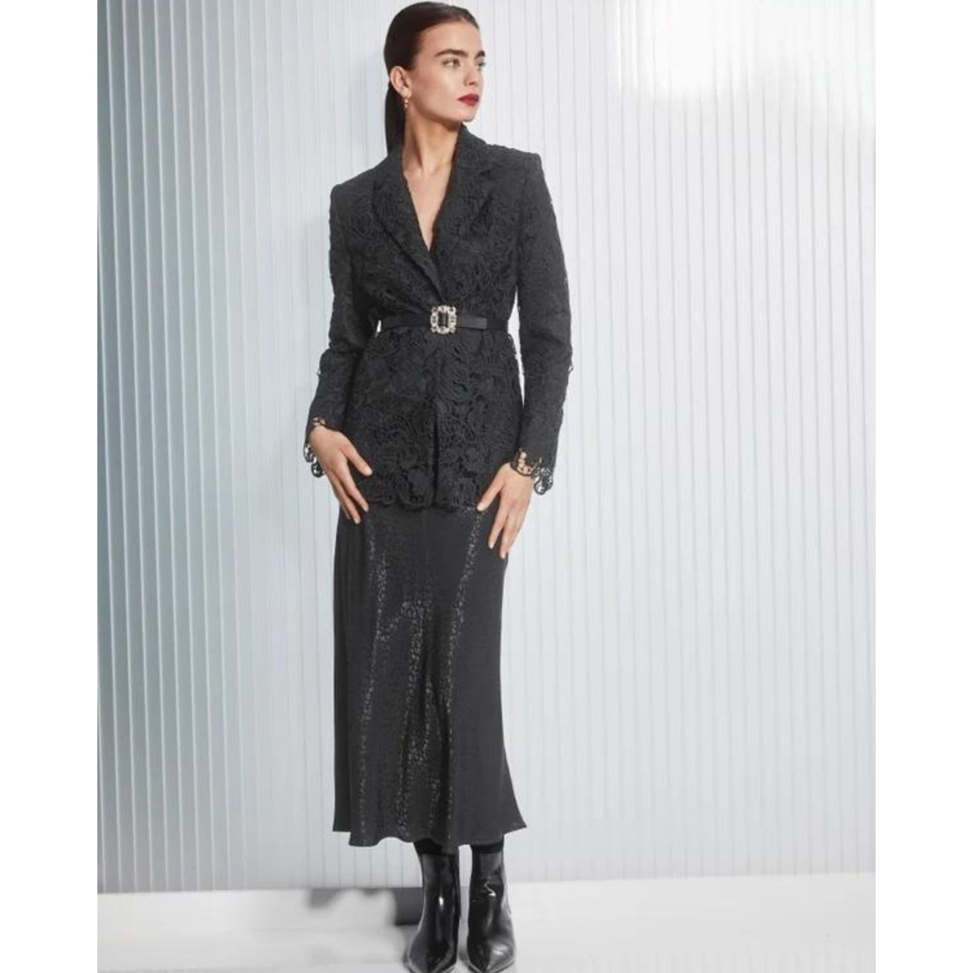 Marc Cain Leopard Jacquard Bias Cut Skirt Black