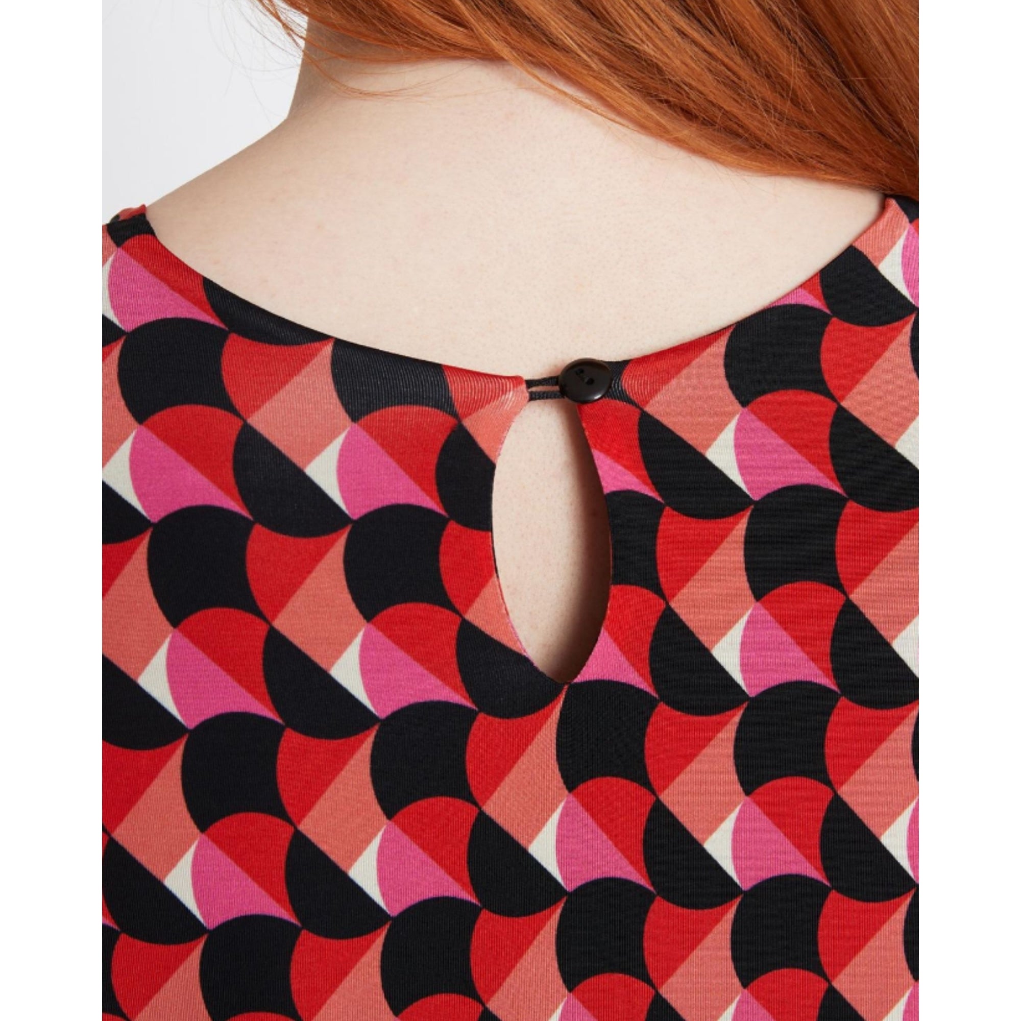 Ana Alcazar Retro Print Round Neck Flute Sleeve Dress Pink/black